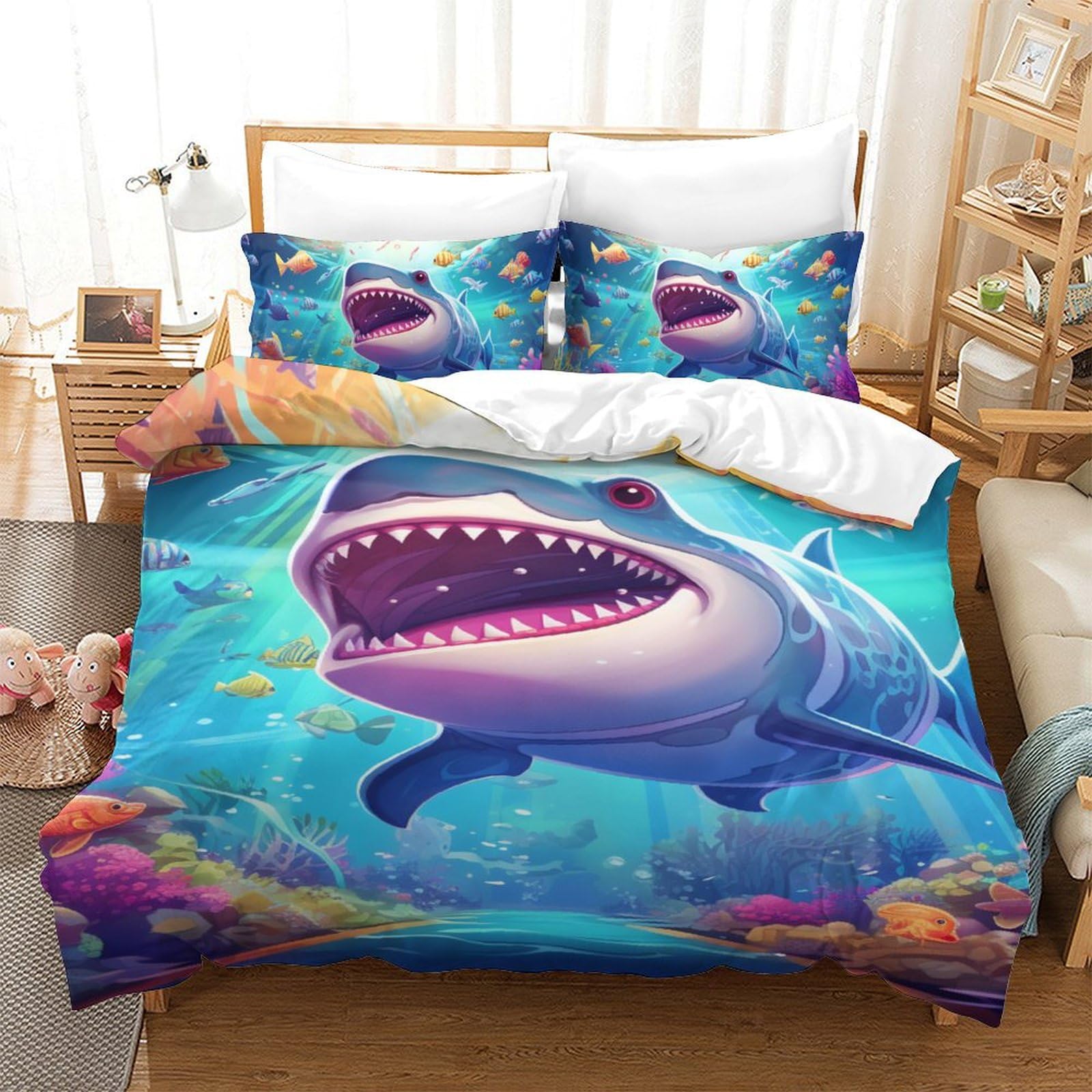 Housse de couette requin 140x200 finie la couette qui glisse avec le zip