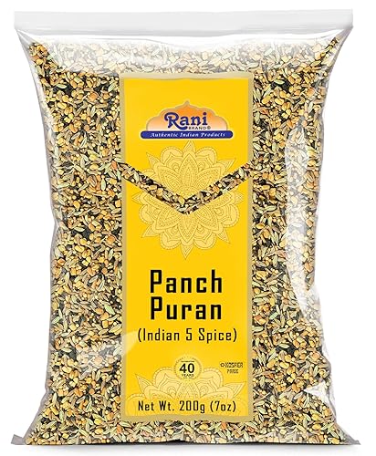 Miniatura 1 de Rani Panch Puran 5 especias 7 oz 200 g  Todo Natural  Vegano  Gluten  Sin OGM  Origen indio mezcla igual de alholva mostaza KalonjiNigella hinojo y