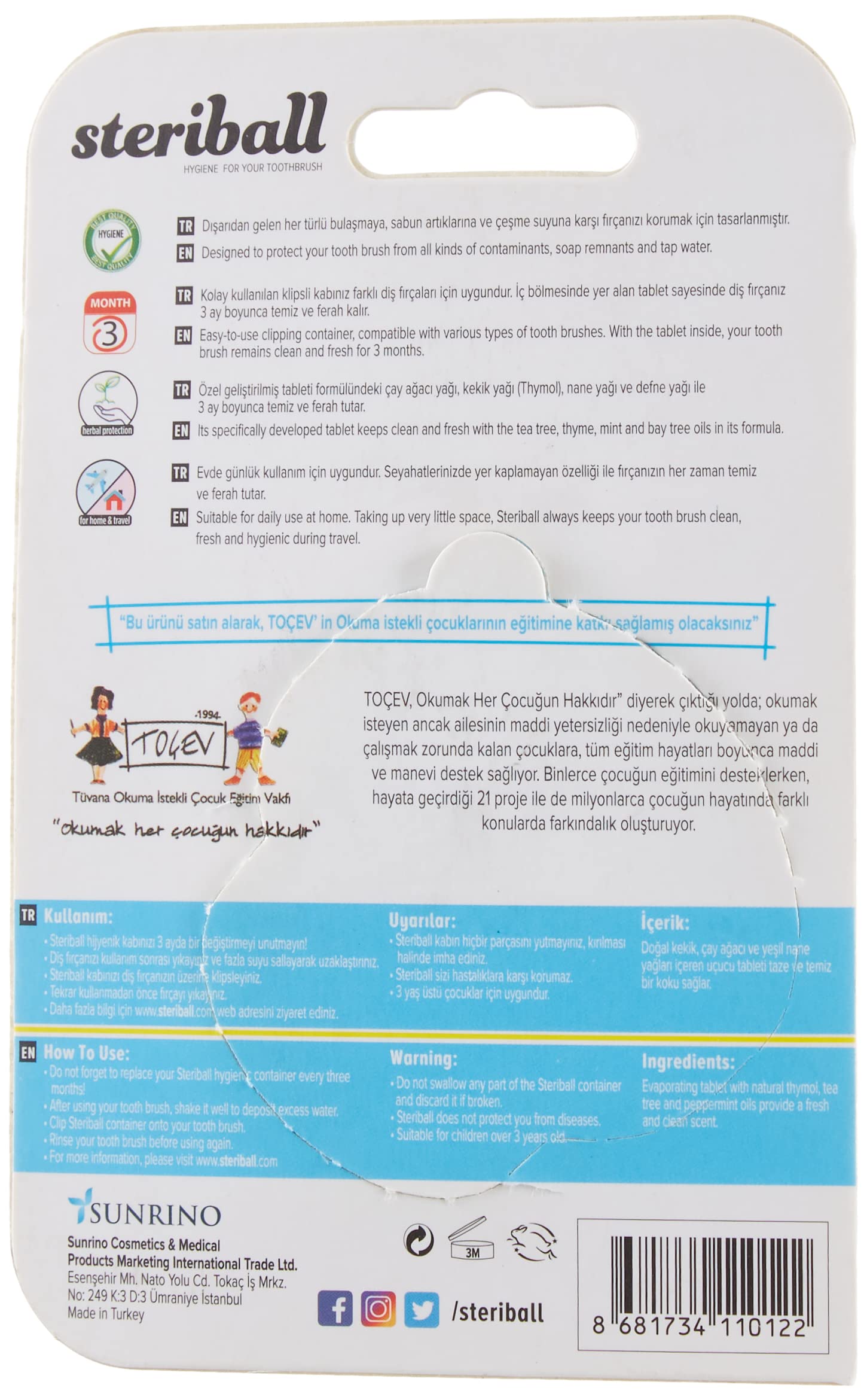 Steriball Diş Fırçası İçin Koruyucu Hijyenik Fil Kids Kap, çok renkli