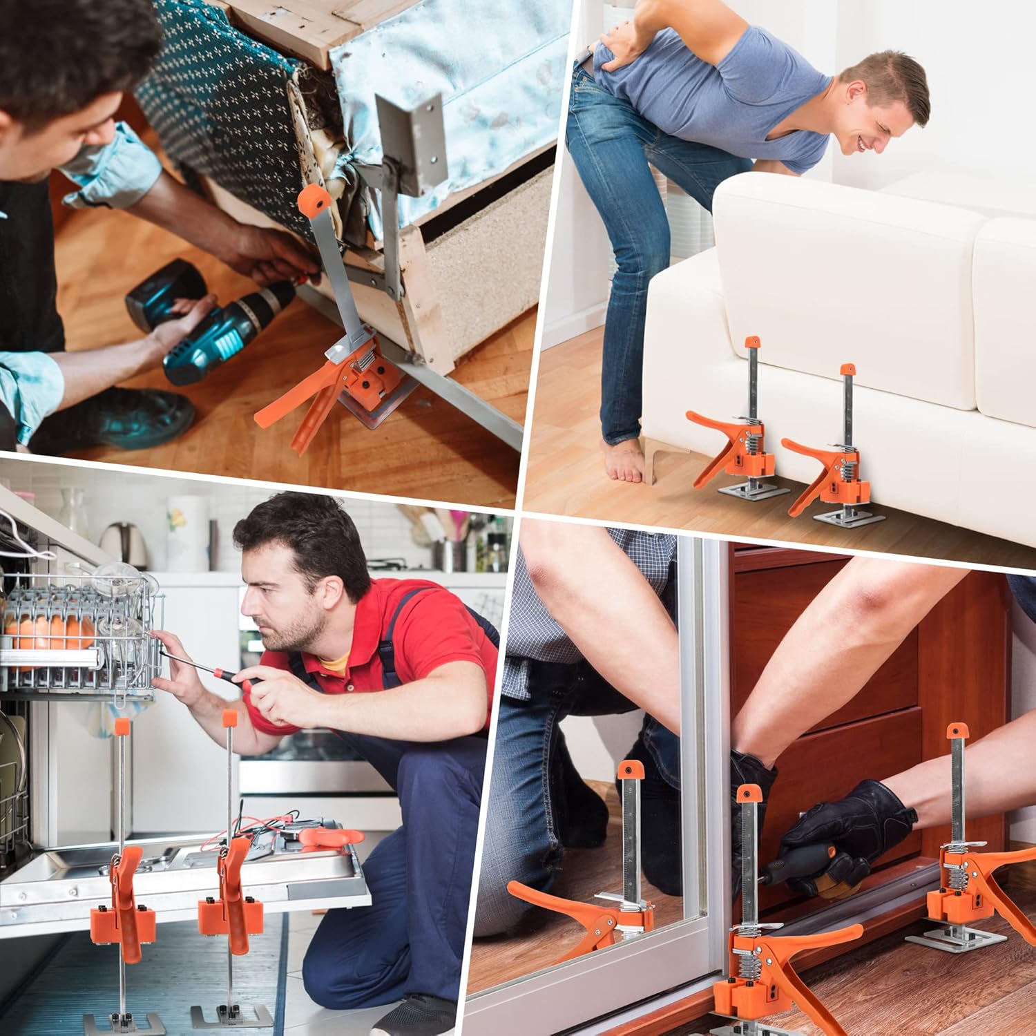 Labor Saving Arm, 15.4'' Arm Lifter Multi-Function Height Adjustment Wall Tile Locator, Men's Labor-Saving Tool, Door Panel Lifting Cabinet Jack Board Lifter (2PCS) (Orange & Silver)