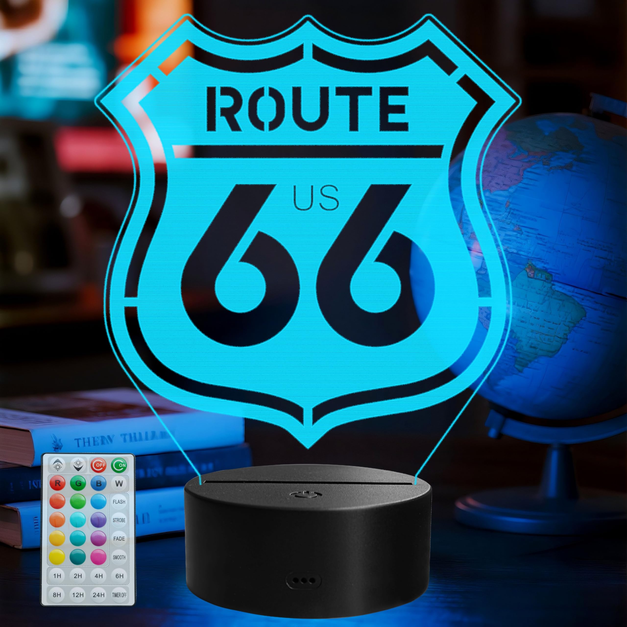 Route 66 Sign, Route 66 Gifts, 3D Night Light with 16 Colors Changing, Remote Control with Timer, Garage Sign Decor for Mancave, Men Room Decor for Holiday Birthday Christmas