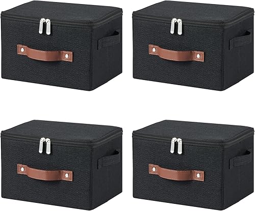 Miniatura 14 de Contenedores de almacenamiento con tapa con cremallera de tela de algodón y lino, cestas de almacenamiento con tapa, cajas plegables lavables para