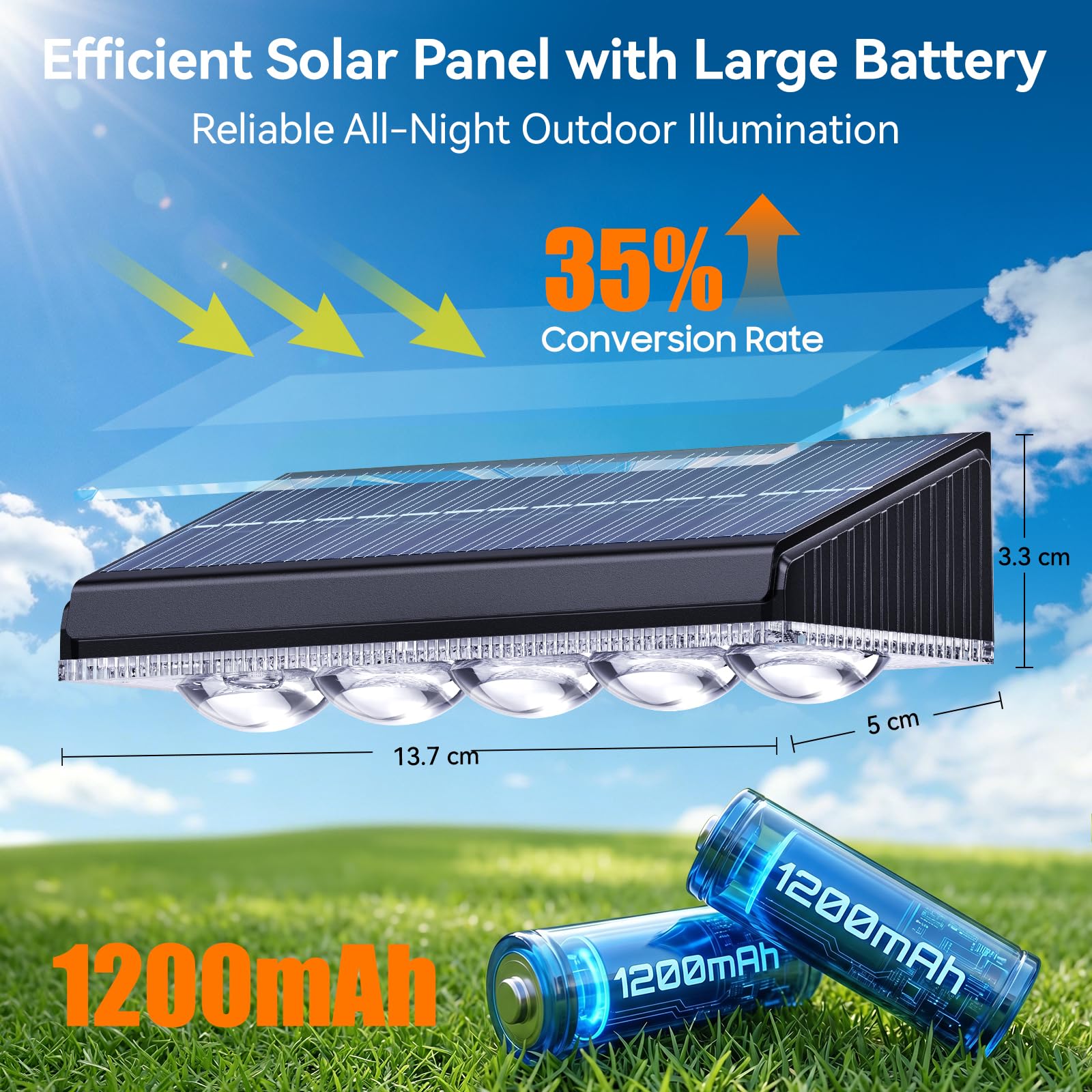 GEARLITE Lámpara de pared solar para exteriores, 6 unidades de lámparas solares para exterior jardín, IP65, resistente al agua, 5 luces LED brillantes solares para exteriores, pared, vallas, balcón