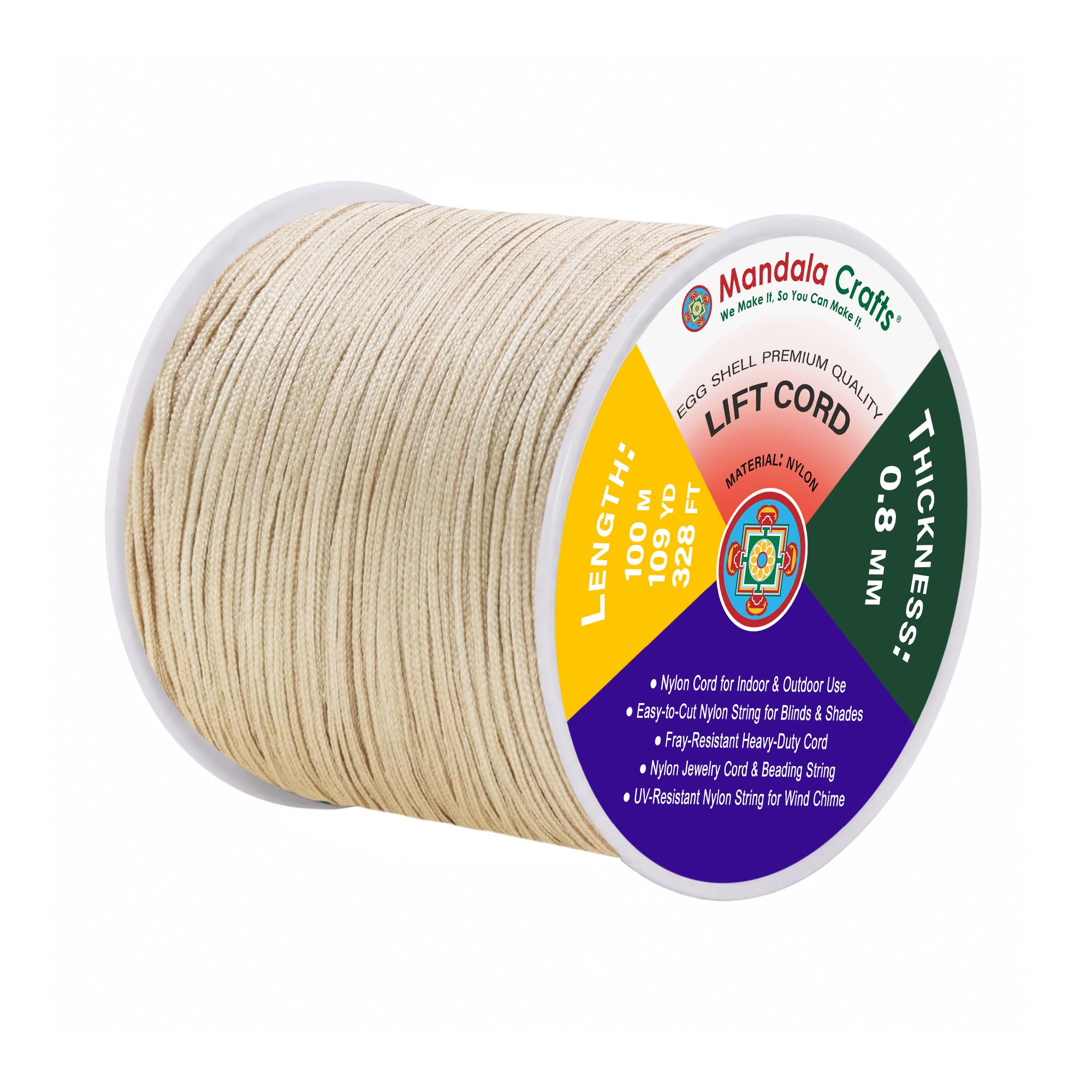 Mandala Crafts Vanila 0.8Mm Egg Shell Blind Strings Lift Shade Cord, 109 Yards