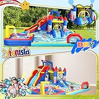 Vista 6 de Parque acuático inflable grande, 19 x 17 x 8 pies, casa de rebote de agua 10 en 1 con soplador, piscina de doble salpicadura, cañón de agua