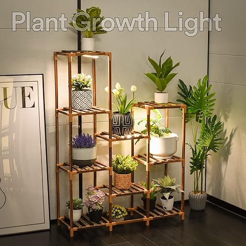 Miniatura 4 de Solatmos Soporte de madera para plantas con luces de cultivo plantas de interior estante de esquina para plantas soportes de flores para sala de