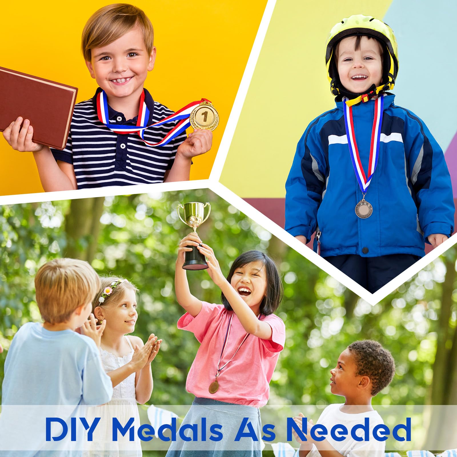 Kigeli Medallas de premio en blanco con cintas para el cuello, diseña tu propio kit de medallas, medallas de animación, trofeo de participación, medallas ganadoras de metal, premio para niños y