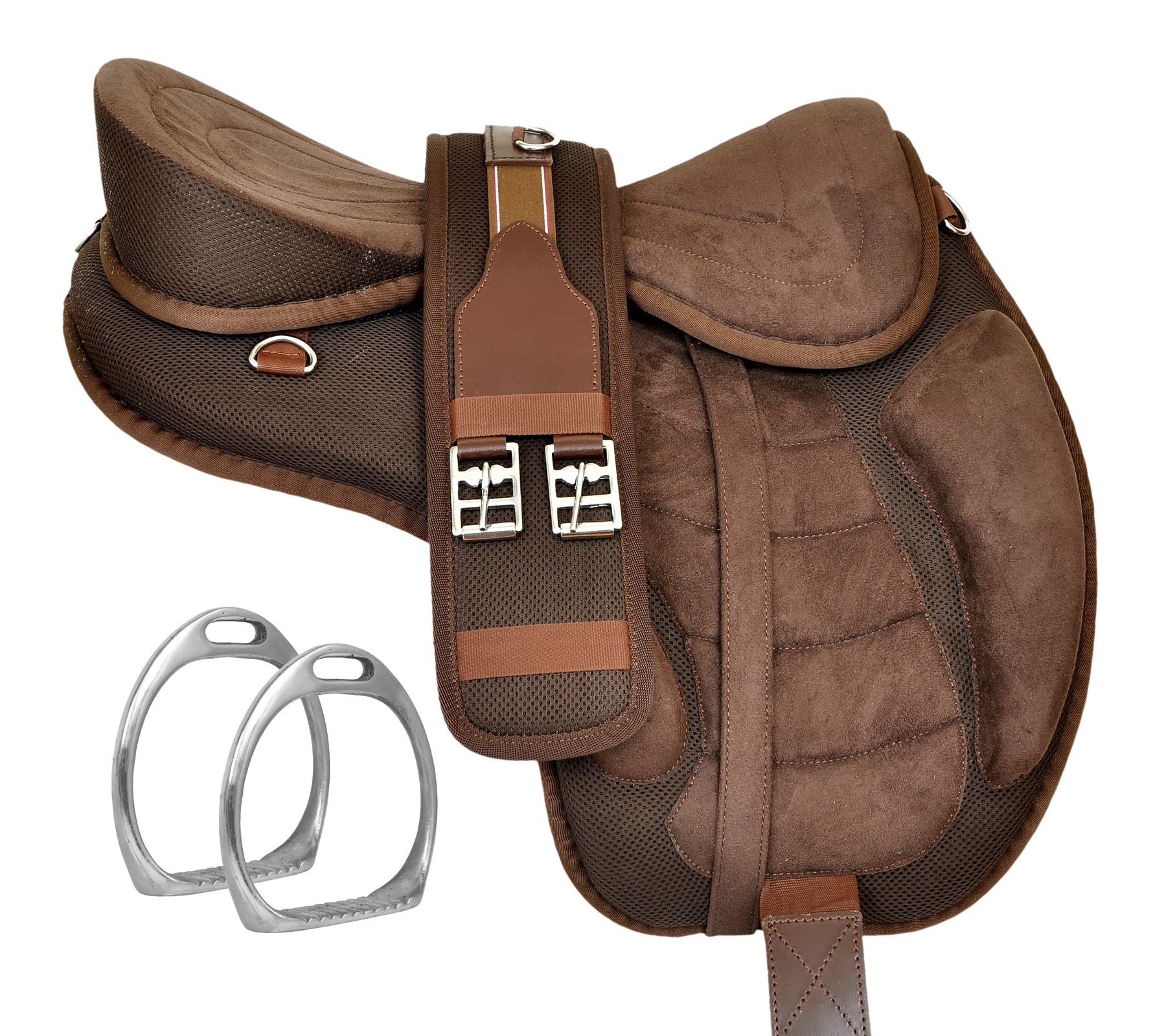 Y&Z Enterprises All Purpose Synthetic Treeless Freemax English Horse Saddle Tack Get Matching Girth & Strap (16.5” Inch Seat, Brown)