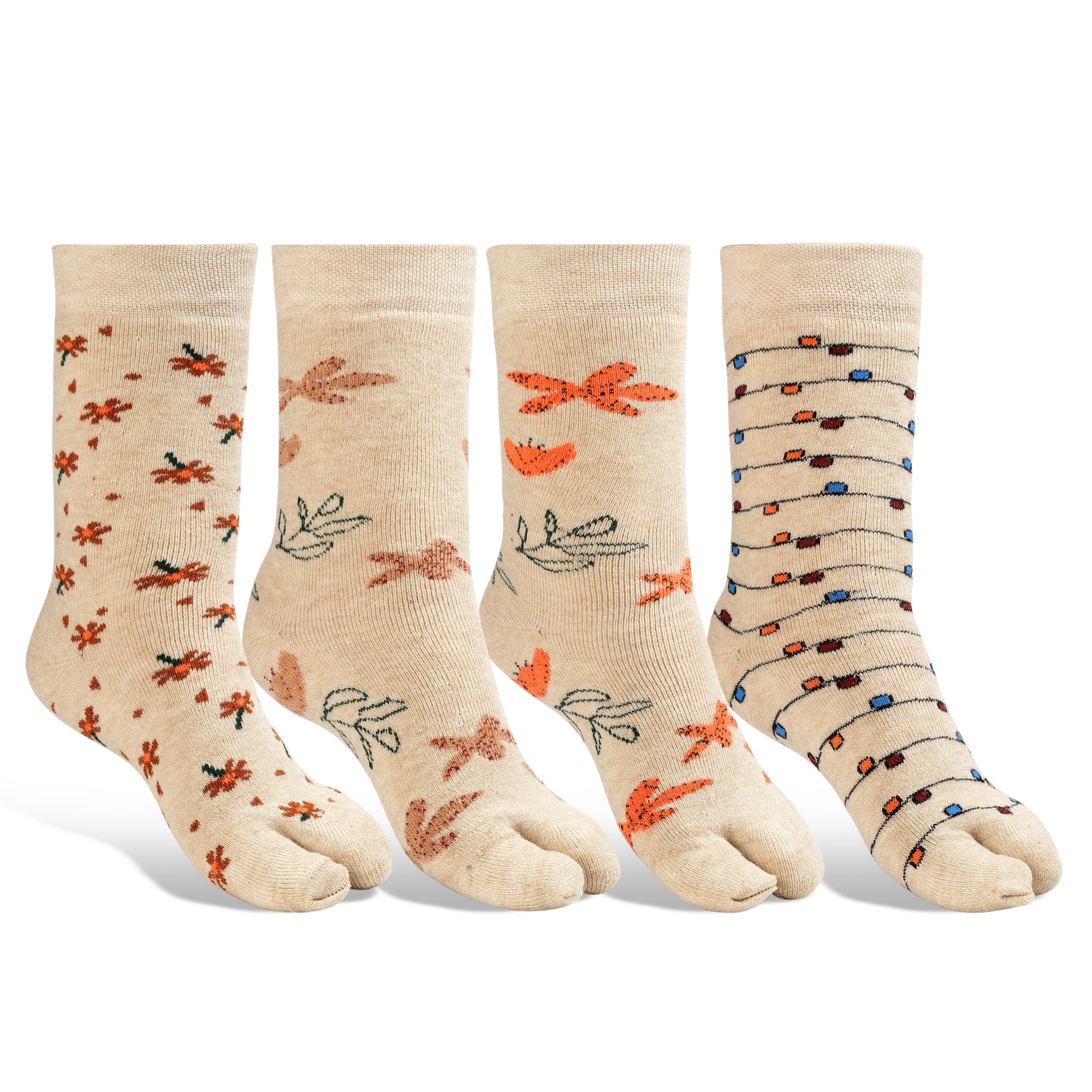 Women's Calf Length Thumb Woolen Thick Towel Terry Spandex Warm Winter Wear Skin Color Socks (Pack of 4)(Multicolored, Free Size)-image-6