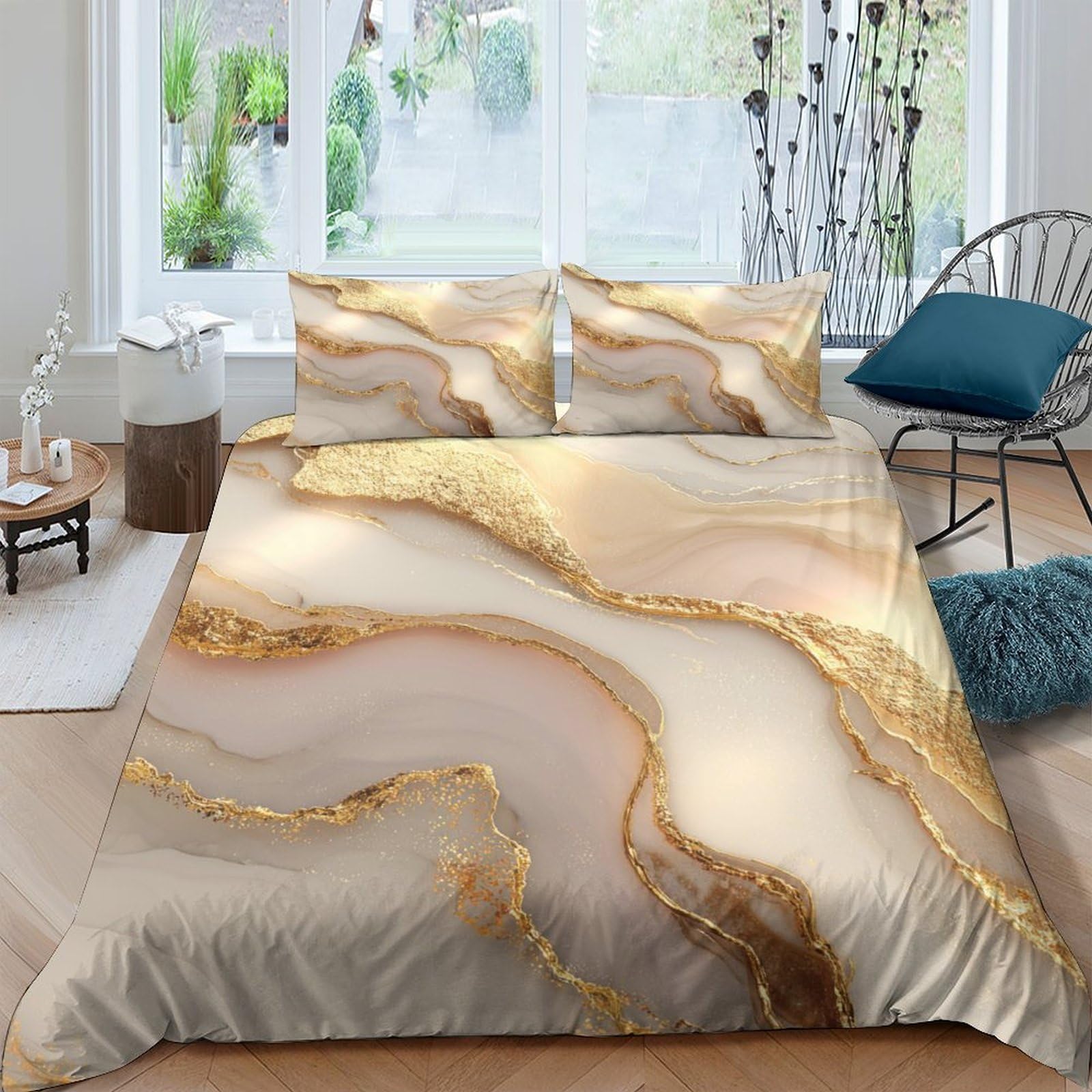 Ctjqhvkz Style-2 3D Printed Marble Gold Vein Fitted Sheet Microfiber Soft Elegant Abstract Bed Cover For Bedroom Guest Room Decor Single（135X200cm）