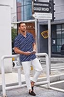 Vista 93 de COOFANDY Camisa casual con botones para hombre, manga corta, sin arrugas, camisa de verano