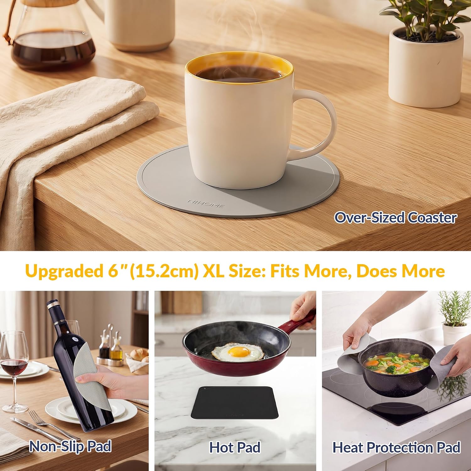 NiHome Jar Opener Gripper Pads, 6in Silicone for Seniors, 4-Pack
