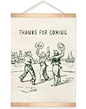 HEYJEEPER Vintage Thank You Wall Art -Thanks for Coming- Funny Linen Poster,Rustic Green Wall Hanging Decor For Farmhouse,Entryway,Coffee Shop Storefront 14x18Inch (Thanks for coming)