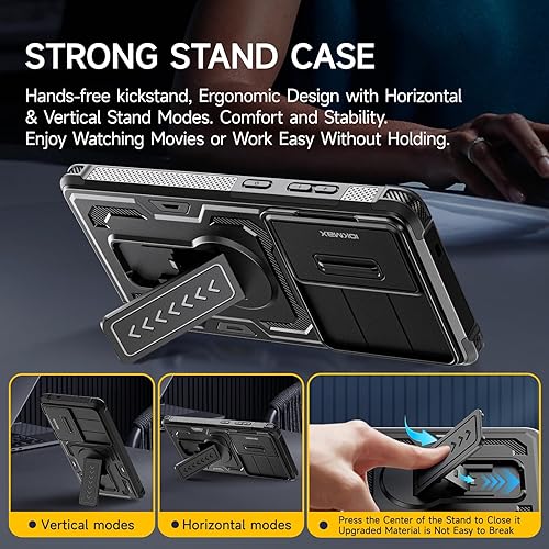 Miniatura 3 de Funda para Samsung Galaxy S25 Ultra con 2*Protectores de Pantalla, Cubierta Deslizante para Cámara, Soporte, Correa con Cordón, Grado Militar Negro