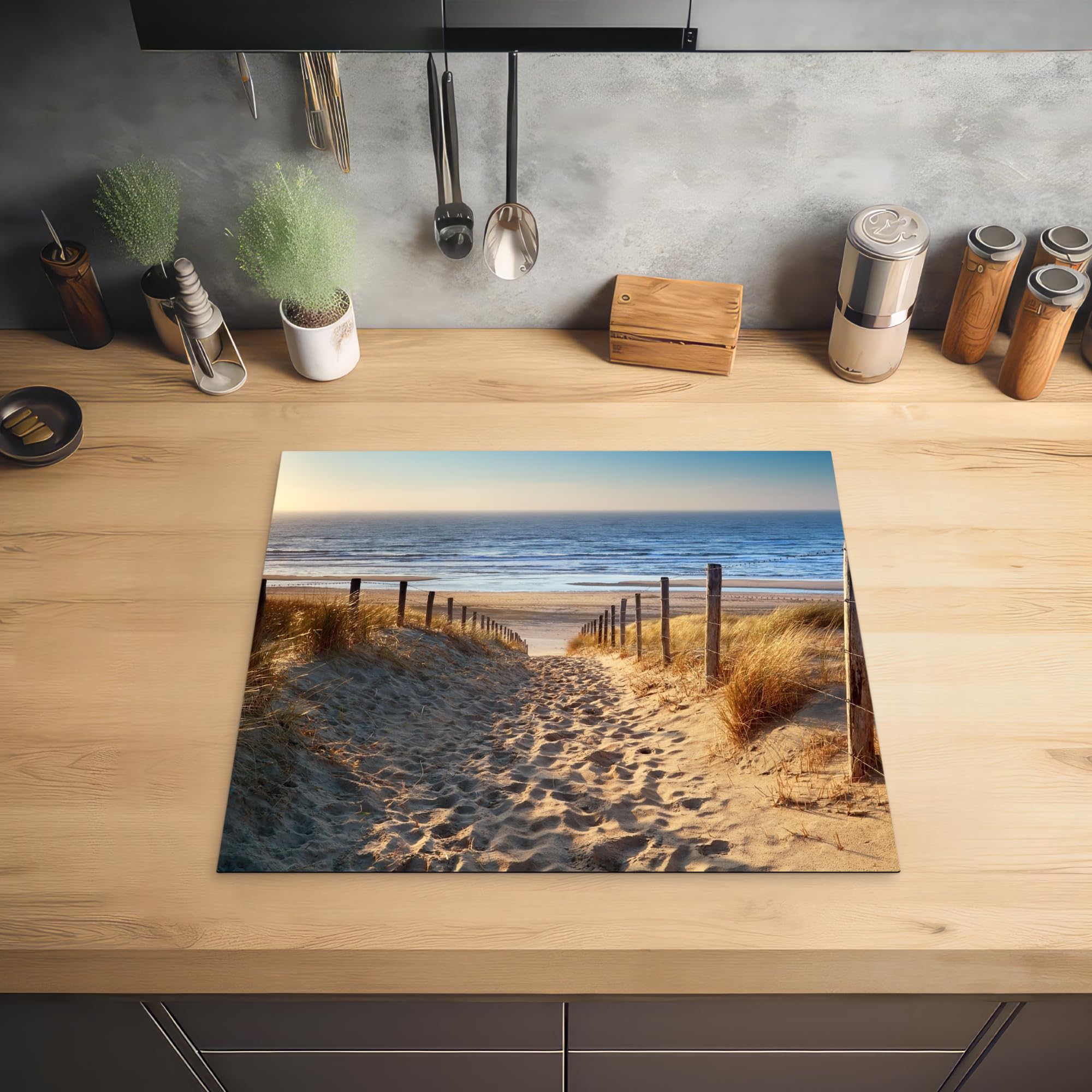 KitchenYeah© Copri Piano Cottura 59x52 cm Coprifornelli Tappetino per Induzione Fornello Tutto per la Cucina Spiaggia - Mare - Dune