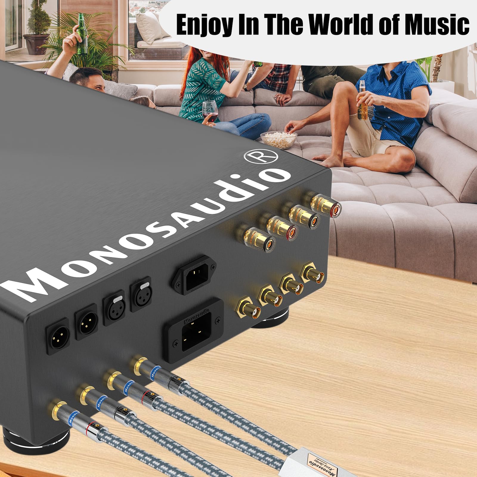 Monosaudio Par de cables RCA para audiófilos de 17 AWG, 5 N, OFC, color rojo, cobre puro, chapado en rodio, cable de señal de audio, cable de micrófono con divisor para cine en casa, HDTV,