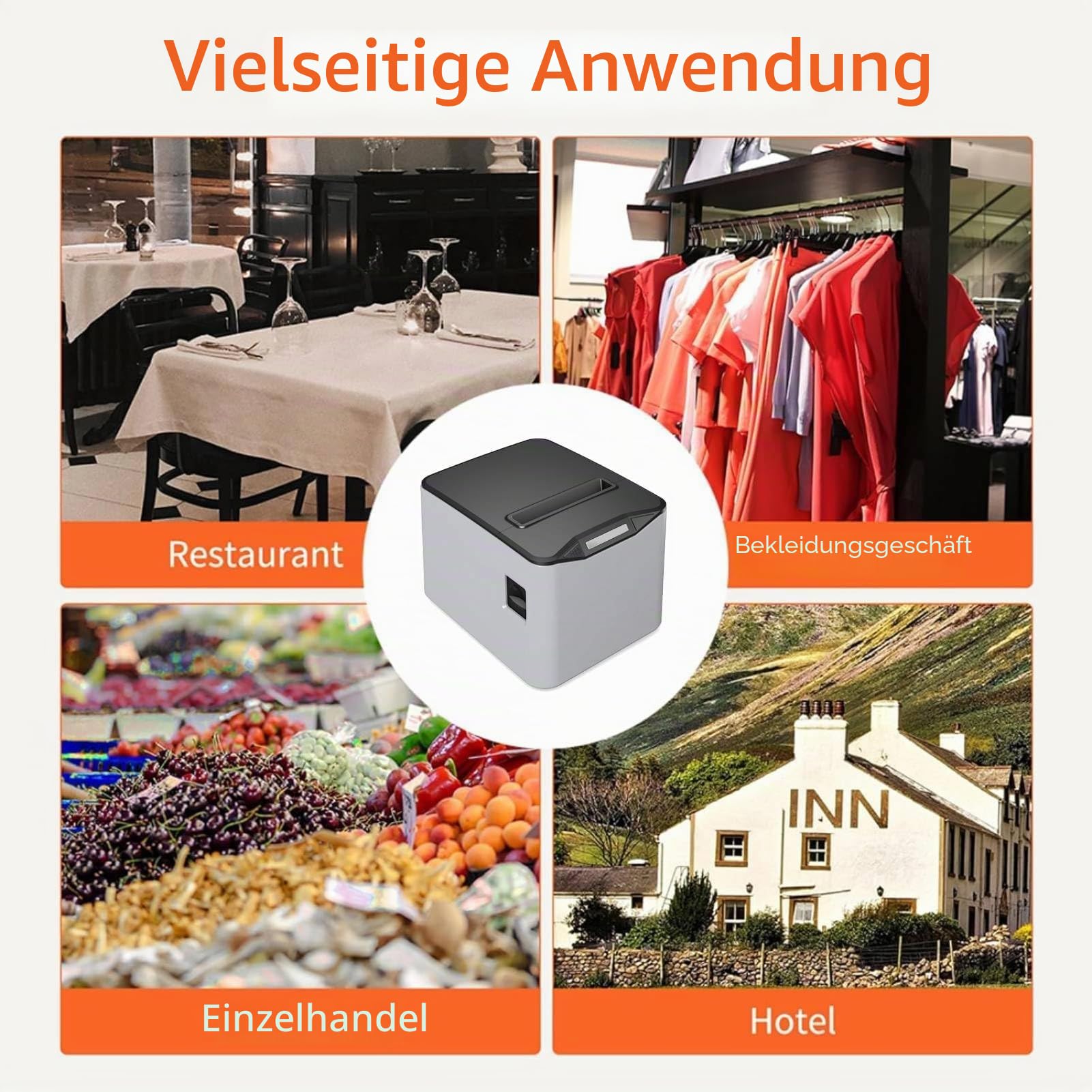 Bisofice Thermodrucker Bondrucker 80mm, Belegdrucker mit ESC/POS, Quittungsdrucker unterstützt Automatisches Schneiden (220 mm/s, USB + Ethernet-Anschluss)