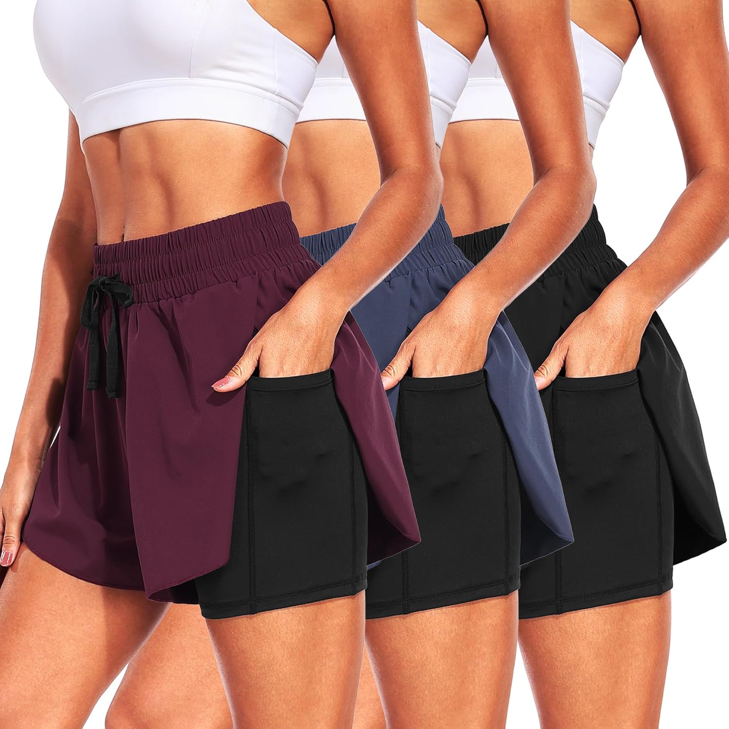 CADMUS 2 in 1 Running Athletic Shorts for Women with Two Side Pockets
