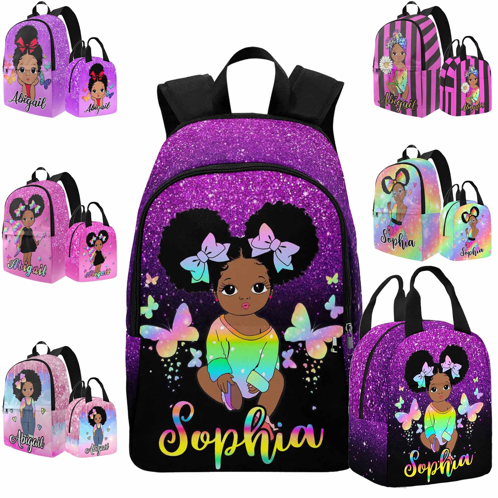 Artsadd Custom Kid's School Backpack with Lunch Bag for Girls, Personalized Princess Shoulders Bags for Daughter Customized Back-to- School Daypack