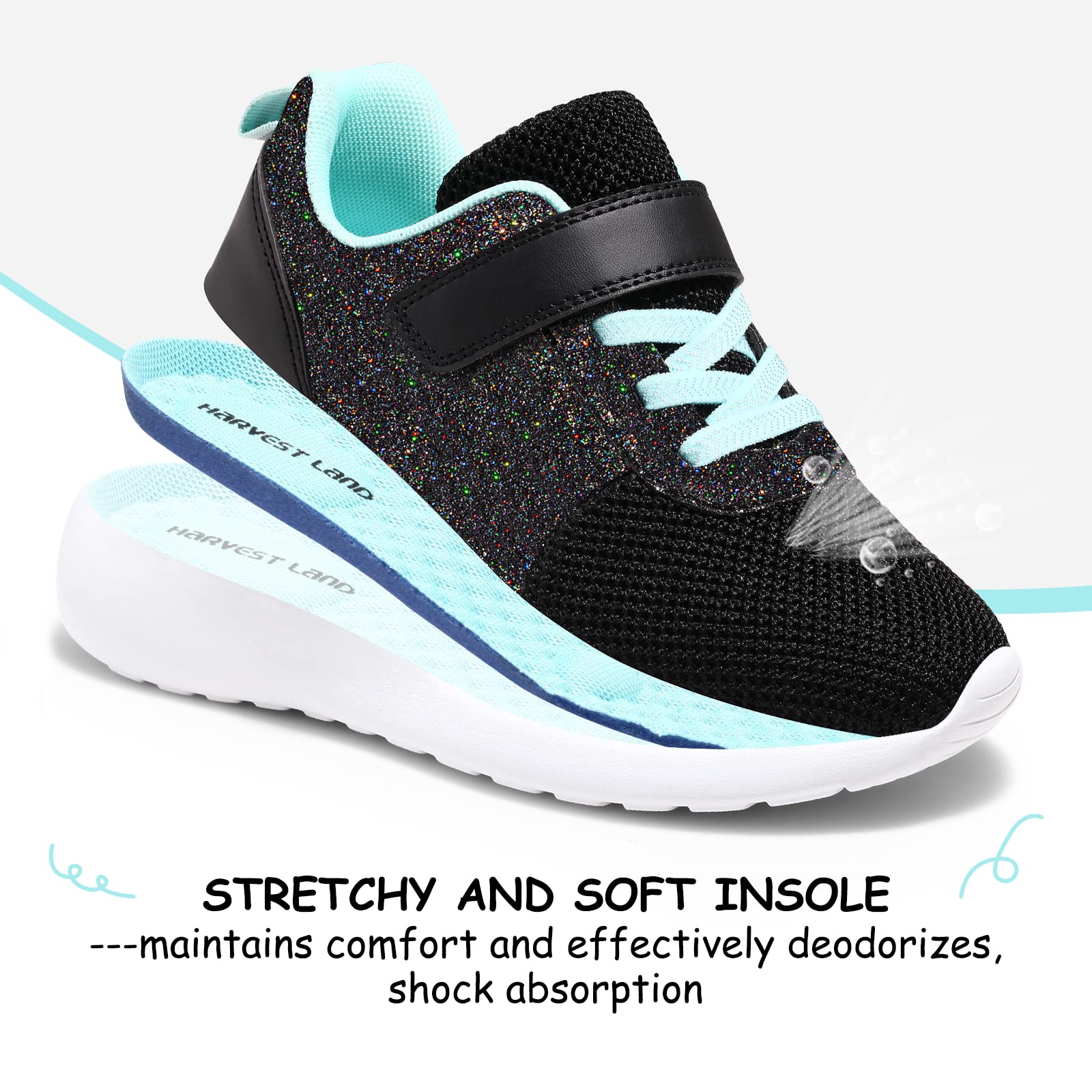 Harvest Land Girls Trainers Kids Athletic Shoes Toddlers Glitter Sneakers Breathable Tennis Running Sports Shoes — view 3