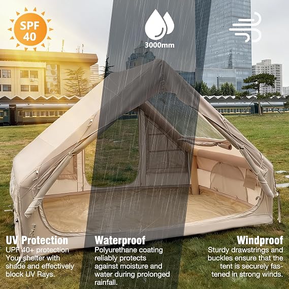 Inflatable Tents for Camping with Hand Pump Outdoor Blow up Tent Air Tent Portable Glamping Tent for Outdoor Camping Hiking with Mesh Windows and Door