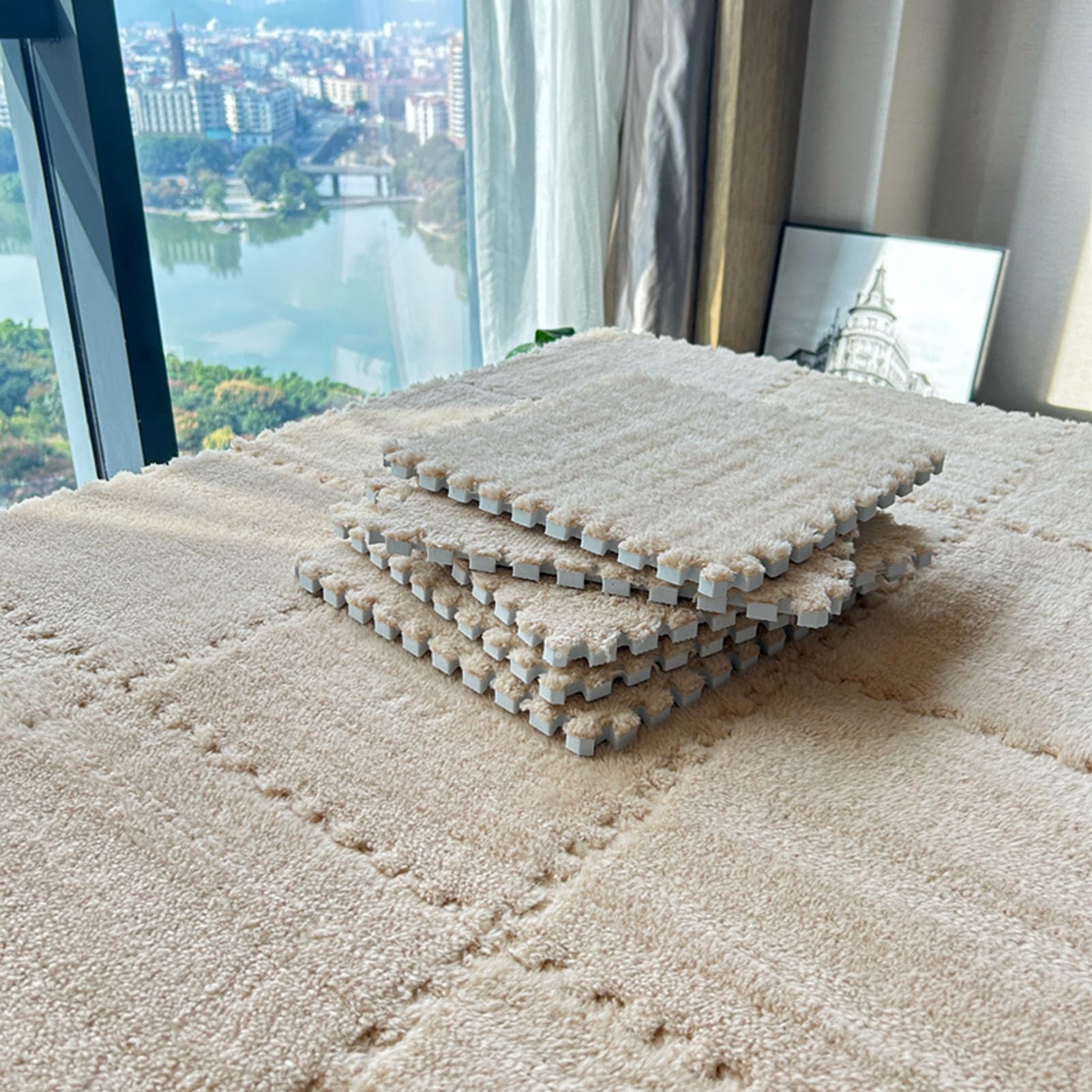 Kwadratowa mata do puzzli 10 sztuk, miękka i wsuwana mata piankowa, miękka mata do zabawy, mata na puzzle, 30 x 30 cm (rozmiar : 0,39 cala, kolor: kawowy i szary)
