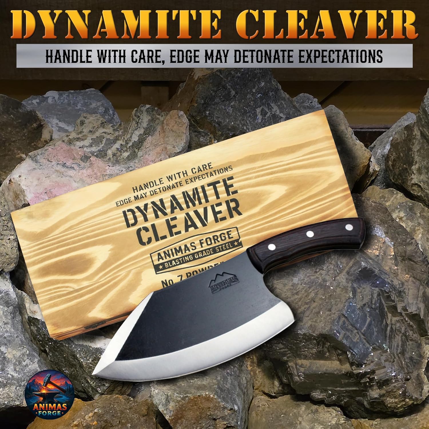Dynamite Cleaver Meat Cleaver Knife Leather Sheath Heavy Duty High Carbon Steel Butcher Knife Full Tang Wood Handle BBQ Meat Cutting Outdoor Camp Cooking Bone Chopping Portable Butchering