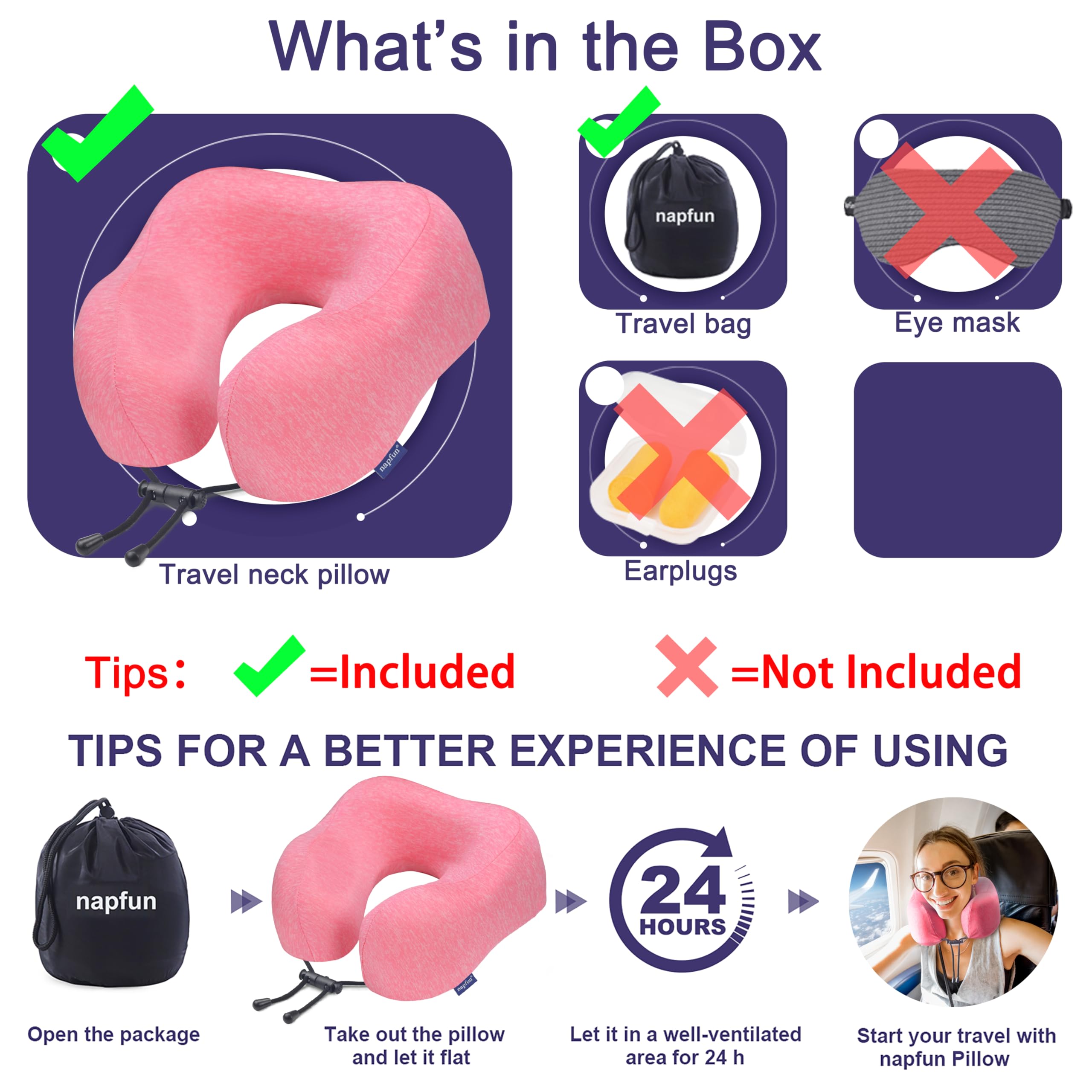 napfun Neck Pillow for Travel, Memory Foam Airplane Pillow, Rose view 6
