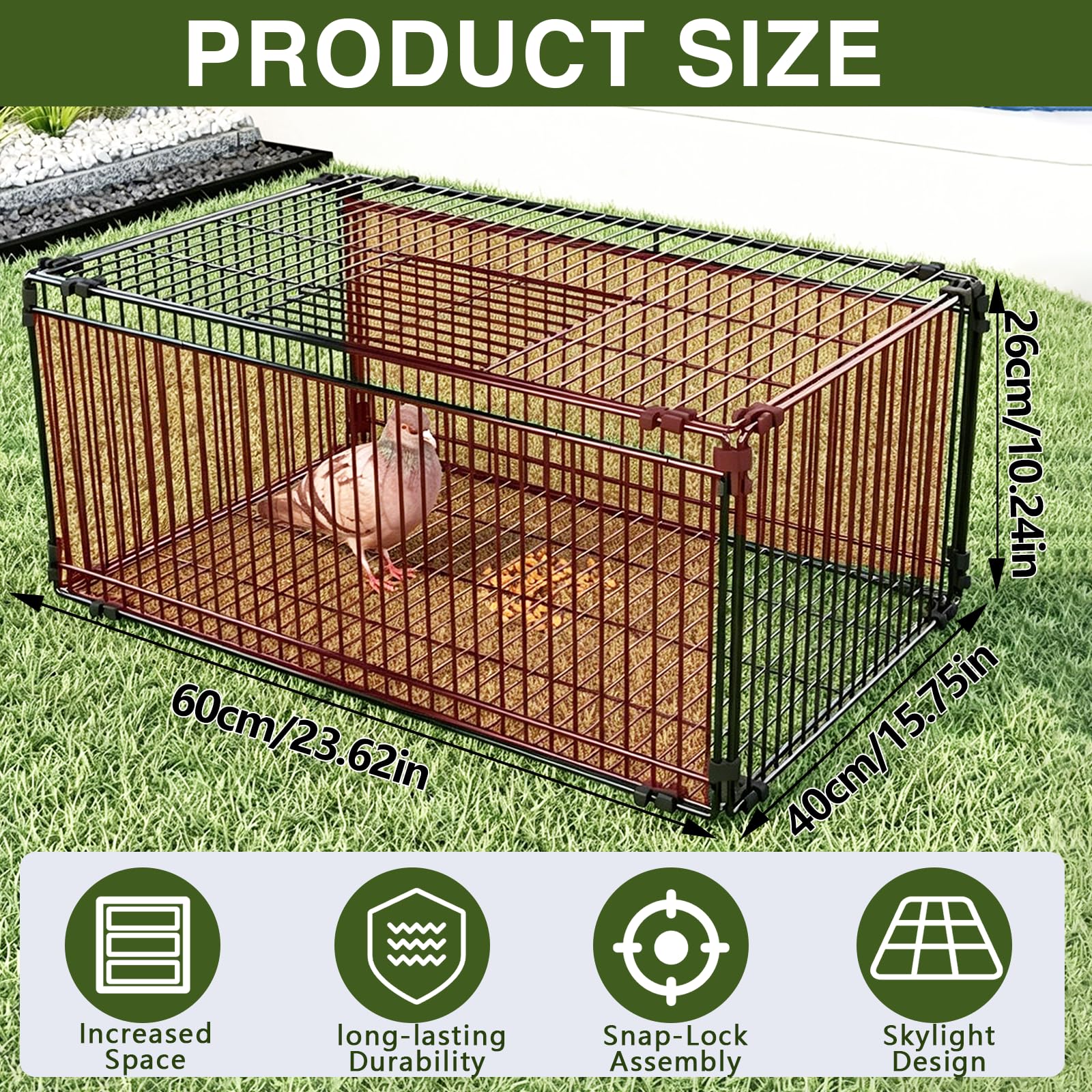 Gabbia Per Piccioni Pieghevole, Gabbia Per Uccelli Colombaia In Metallo Gabbias Per Piccoli Animali Con 4 Ingressi Unidirezionali E Botola Sul Tetto Per Giardino Balcone Cortile 60x40x26 Cm