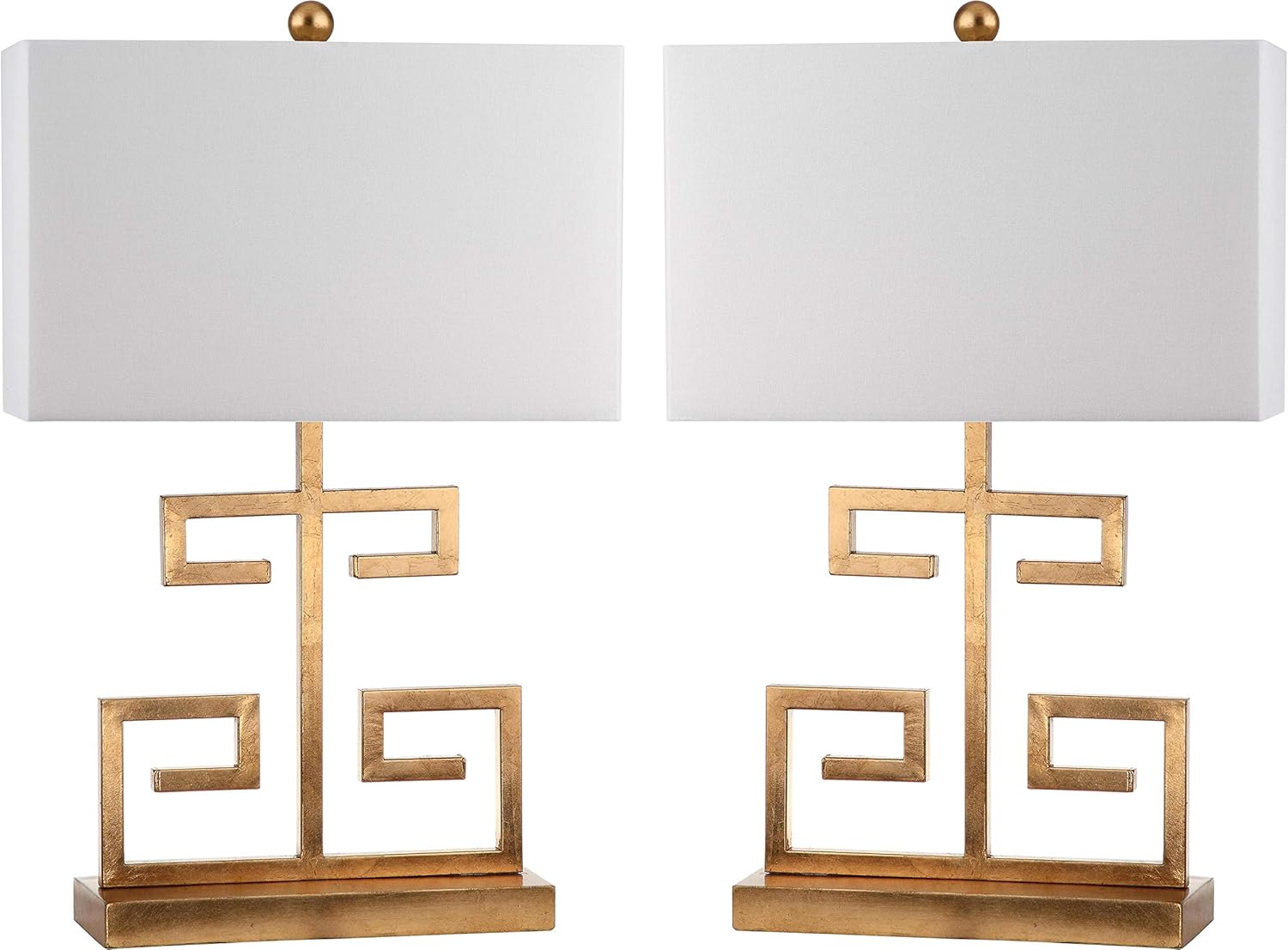SAFAVIEH Lighting Collection – Set of 2 Greek Key Modern Gold 24-Inch Table Lamps, White Rectangular Shade, LED Bulbs Included, Bedroom Living Room Home Office (LIT4160C-SET2)