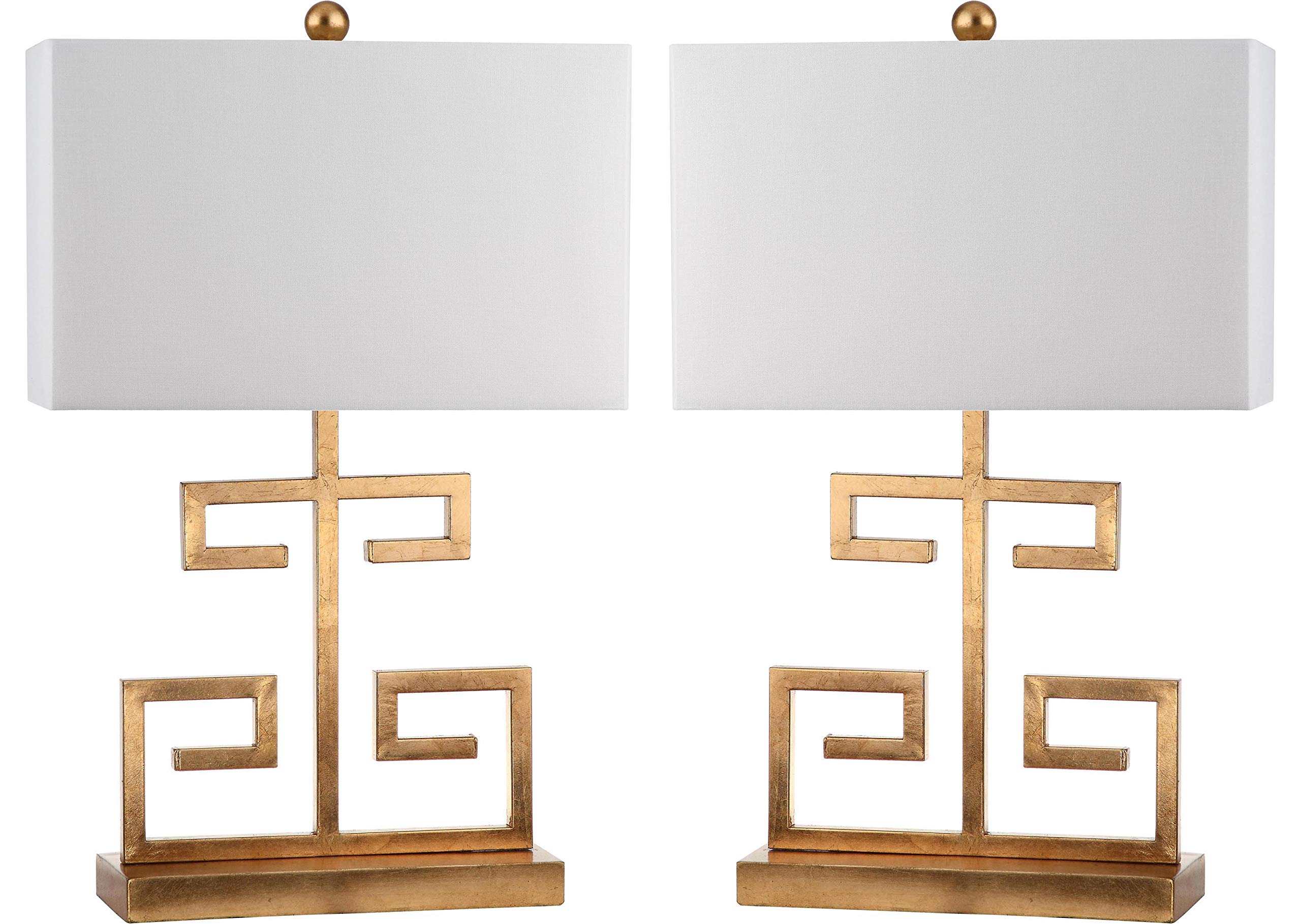 SAFAVIEH Lighting Collection – Set of 2 Greek Key Modern Gold 24-Inch Table Lamps, White Rectangular Shade, LED Bulbs Included, Bedroom Living Room Home Office (LIT4160C-SET2)