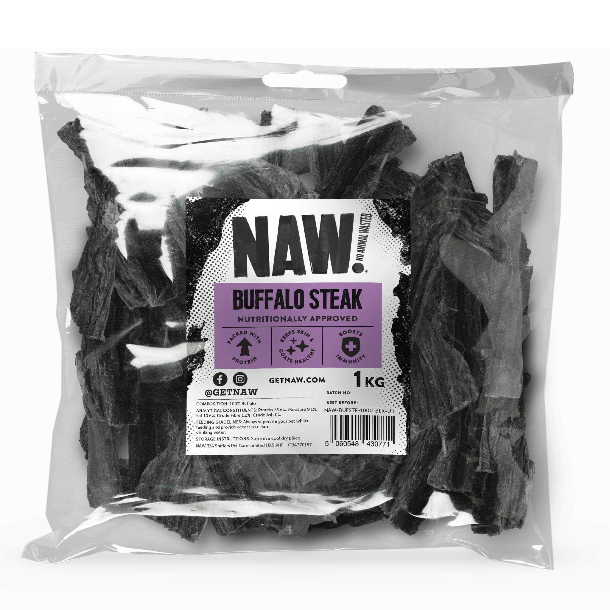 NAW Buffalo Steak Strips For Dogs, 1kg. Natural Dried Steak Strips Dog Treats Made From 100% Pure Buffalo