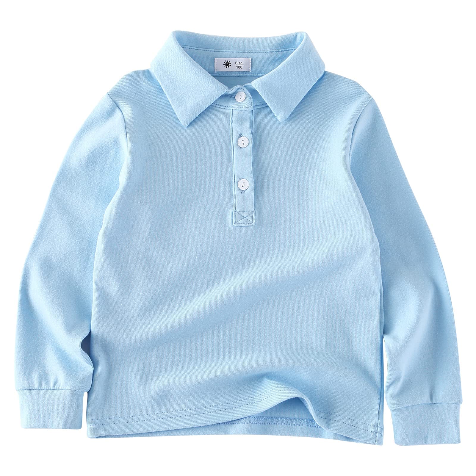 BINIDUCKLING Boys Girls Long Sleeve School Polo Shirt Plain School Uniform Ages 2-8 Years