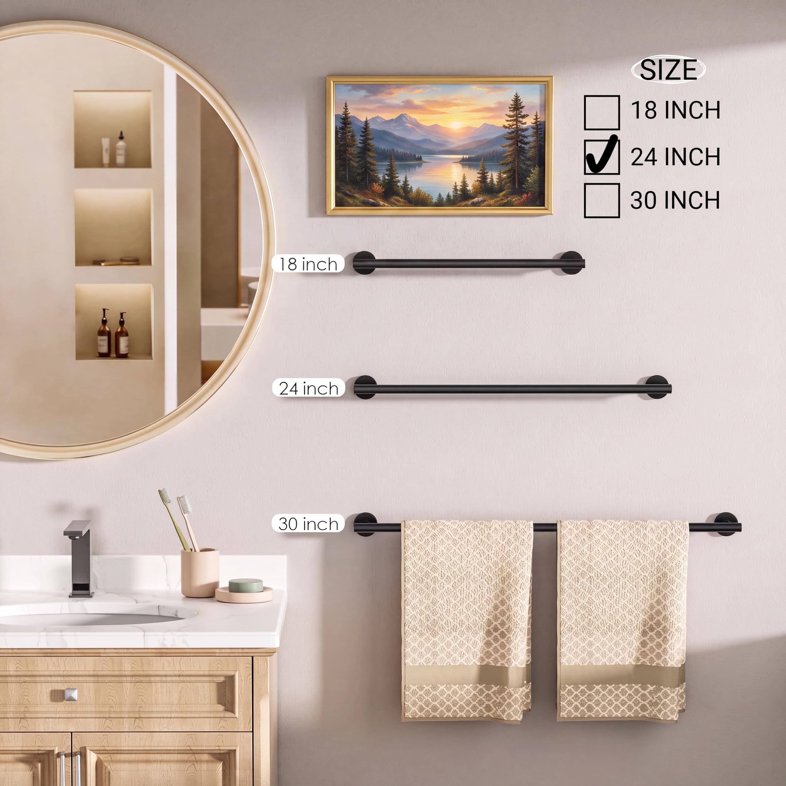 FORIOUS Bathroom Accessories, 4-Piece Bathroom Hardware Set - 24" Towel Bar — Amazon image 4