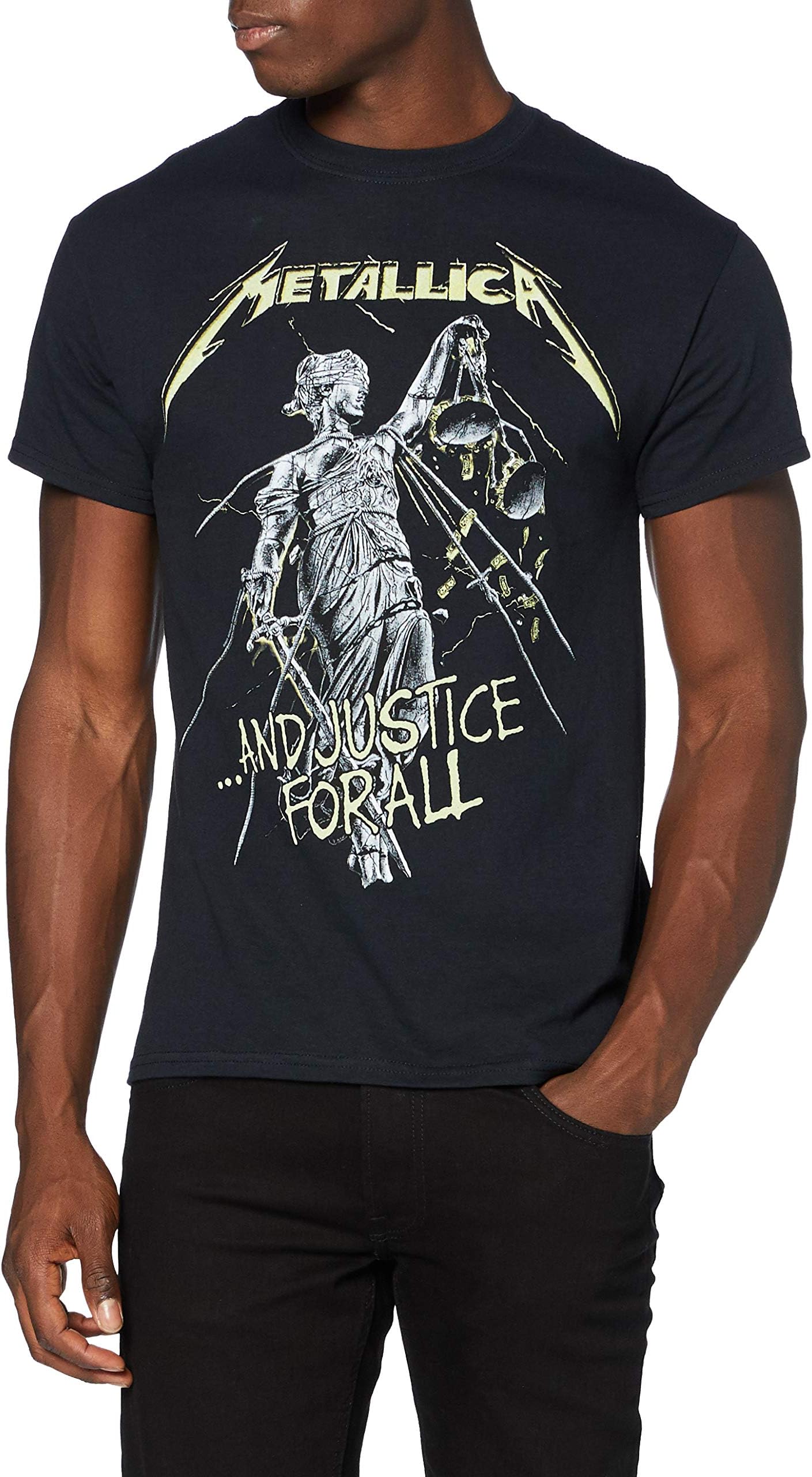 Men's and Justice for All Tracks (Back Print) Slim Fit T-Shirt XX-Large Black