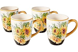 Augarten Sunflower Coffee Mugs 18-Ounce 18/10 Stainless Steel Set of 4