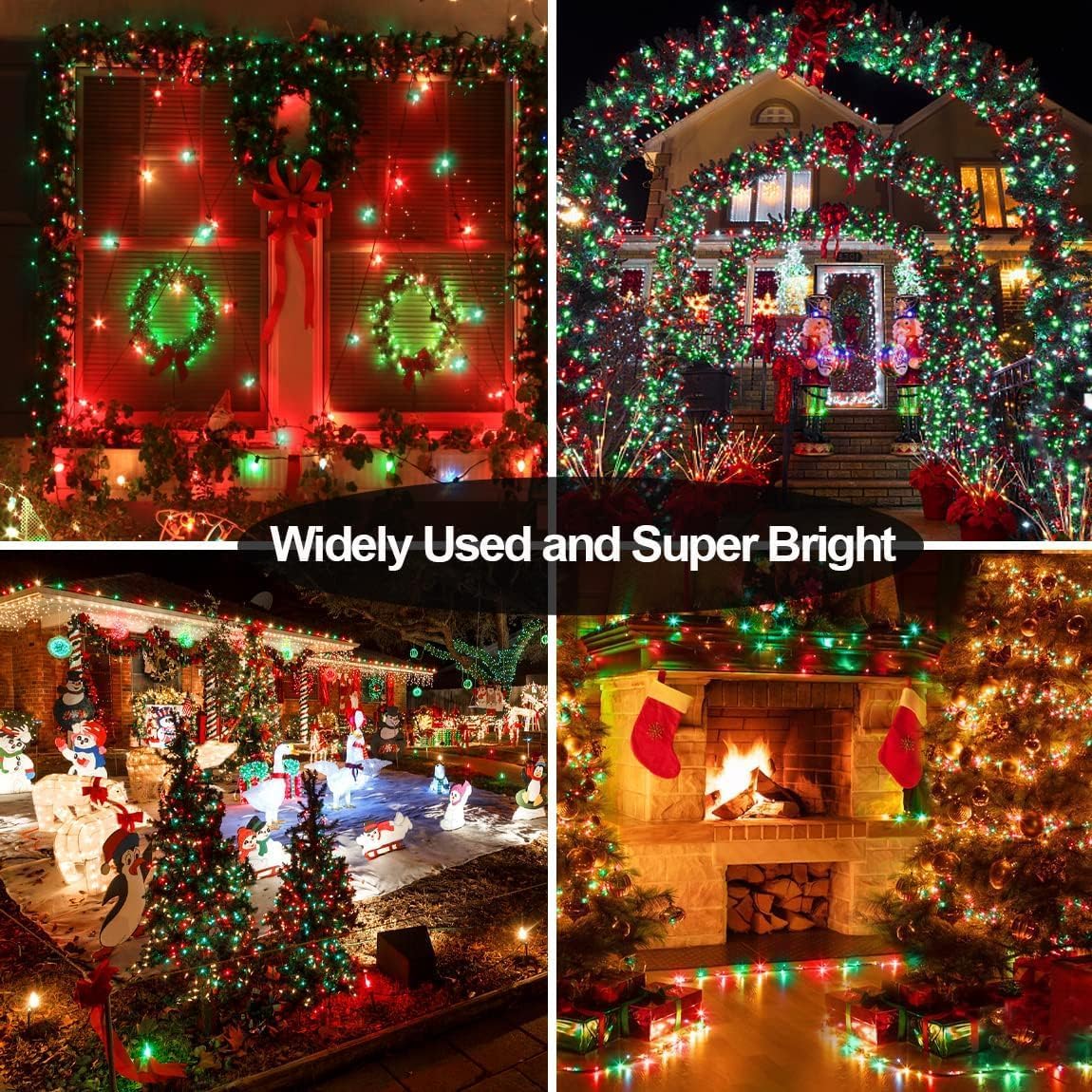 QITONG 4 Pack Solar Fairy Lights, Each 33ft 100 LED Red and Green Christmas String Light Outdoor Waterproof, 8 Modes Silver Wire Twinkle Mini Lights