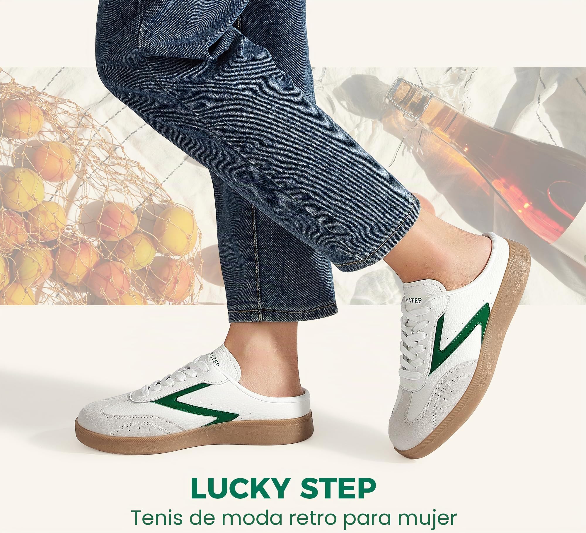 LUCKY STEP Zapatillas Mujer Tipo Mula Sin Talón, Deslizantes, Cómodas para Invierno y Casual, Estilo Retro