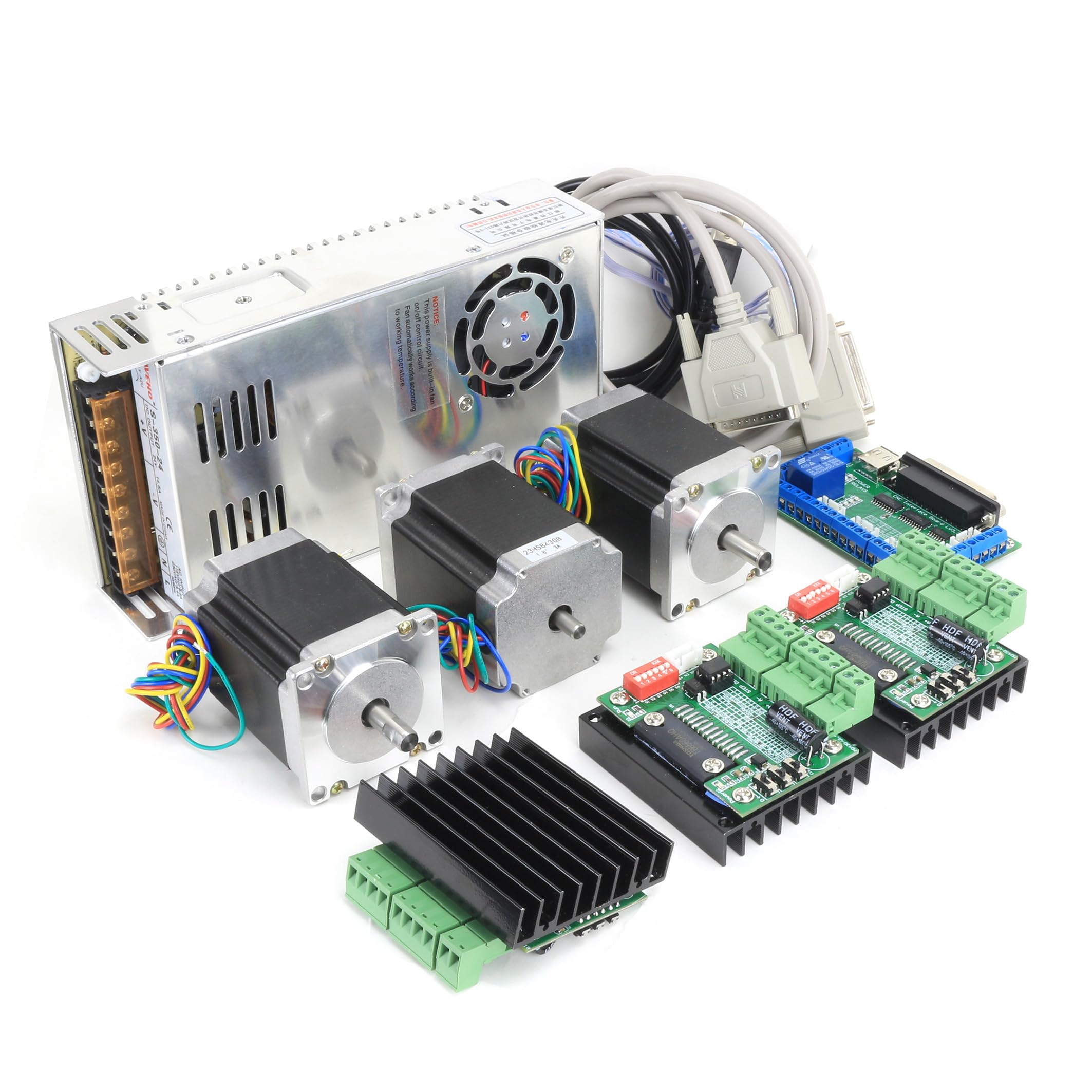 RATTMMOTOR CNC Steuerung Komplett Set 3 Achsen Neam23 57 * 76mm Schrittmotor 1.8Nm 270oz.in,MD430 Schrittmotortreiber,5 Achsen Parallel Interface Breakut Board + 350W 24V Netzteil (3 Achsen)