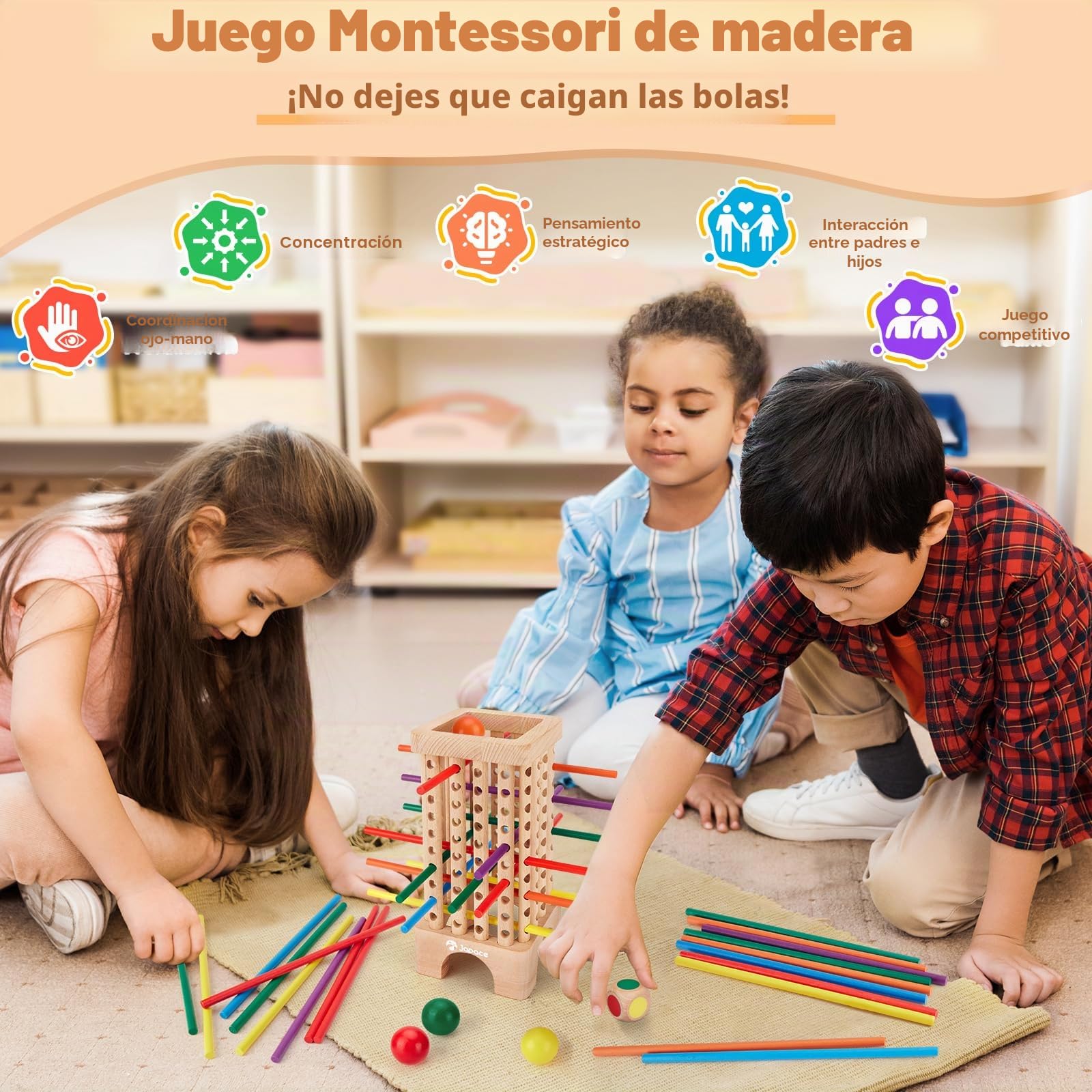 Japace Juego Montessori, Juego de Mesa de Madera, Juegos de Dados Juguetes Educativos Matematicas para Niños 3 4 5 6 Años, Juego de Habilidades Motoras Finas Juegos de Tablero Familiares y Viaje