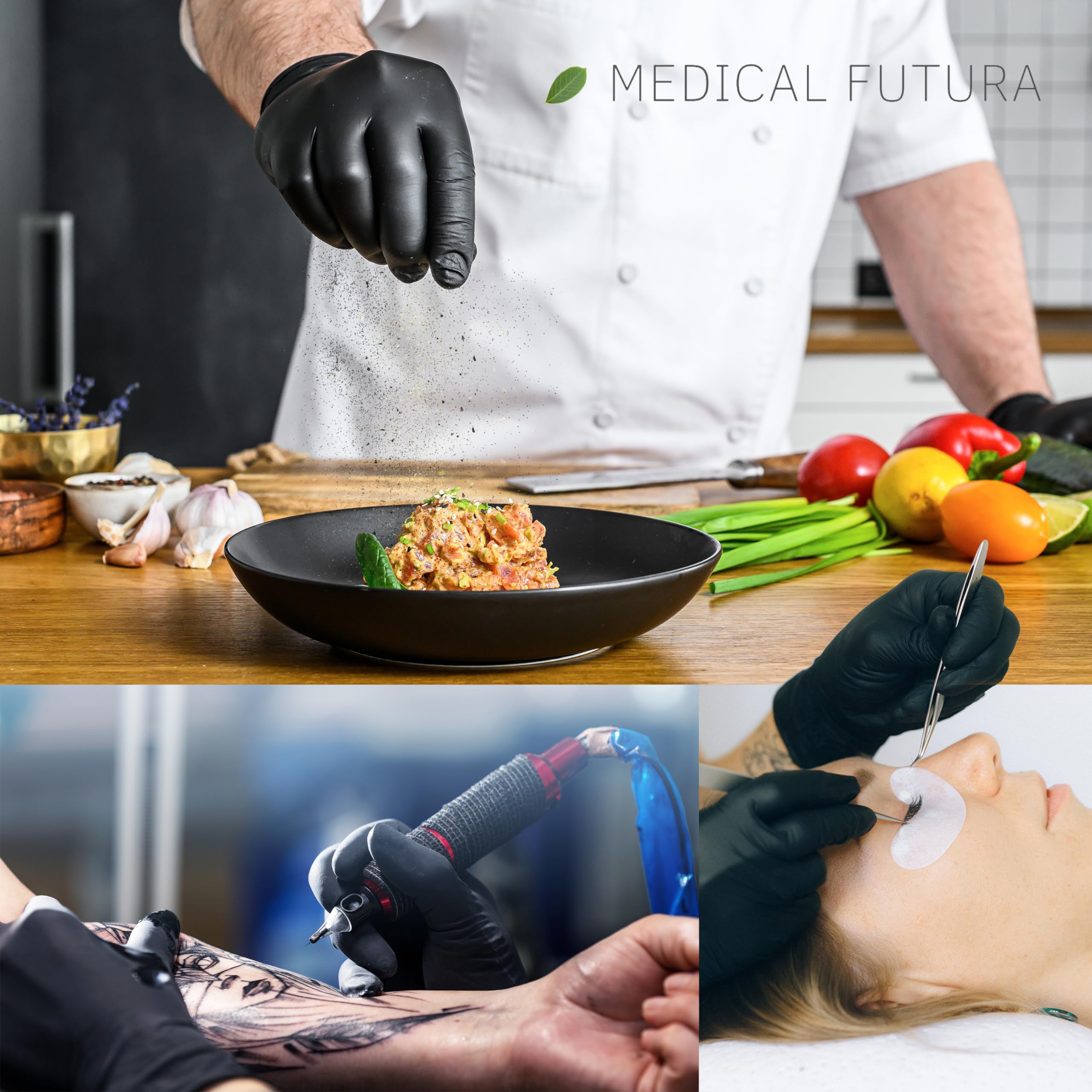 1000 Guanti in Nitrile L Neri Monouso Anallergici Gr. 4.0, Senza Polvere, Senza Lattice, Ottimi per Estetisti, Tatuatori, Officine, Ambiti Medici e Manipolazione Alimenti (L, Neri)