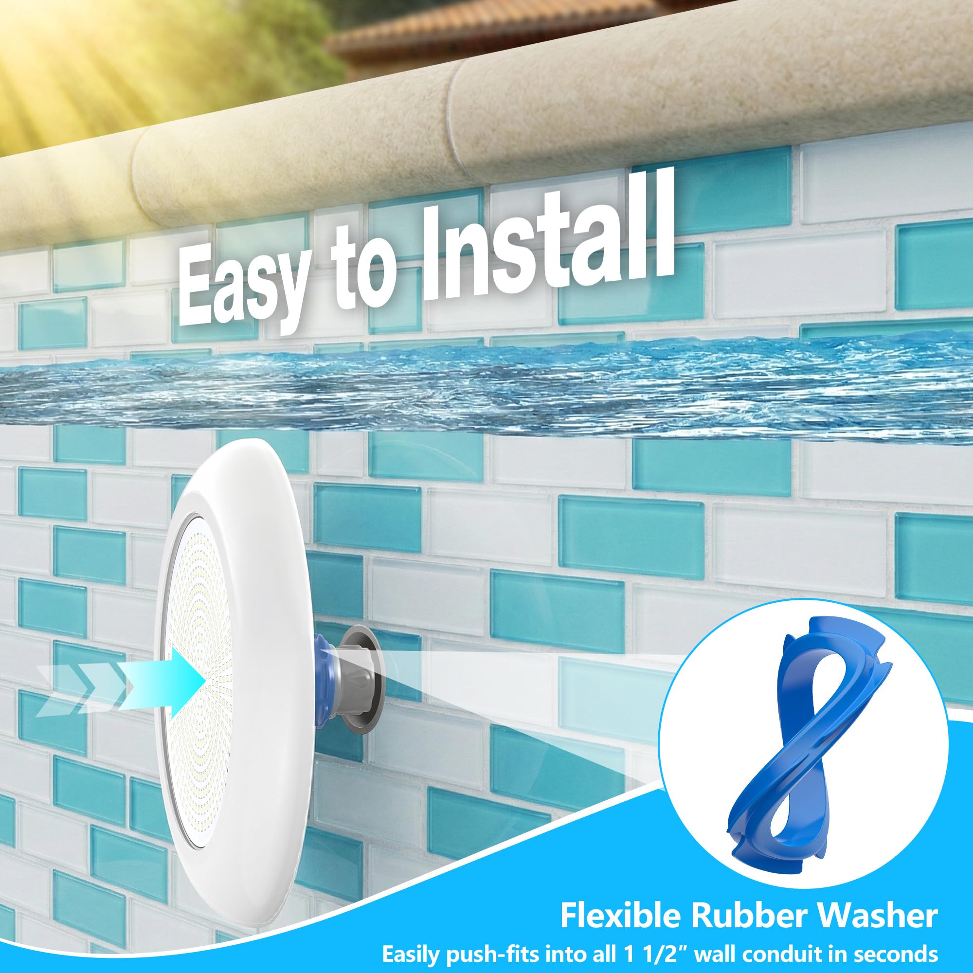 Foco LED Piscina con Rosca 1,5", 18W Lámpara Piscina Blanco 6000K No Regulable 1800lm, Ø242mm,12V AC/DC Relleno de Resina Luz Sumergible para Boquilla y Tubo para Piscinas Hormigón Escaleras