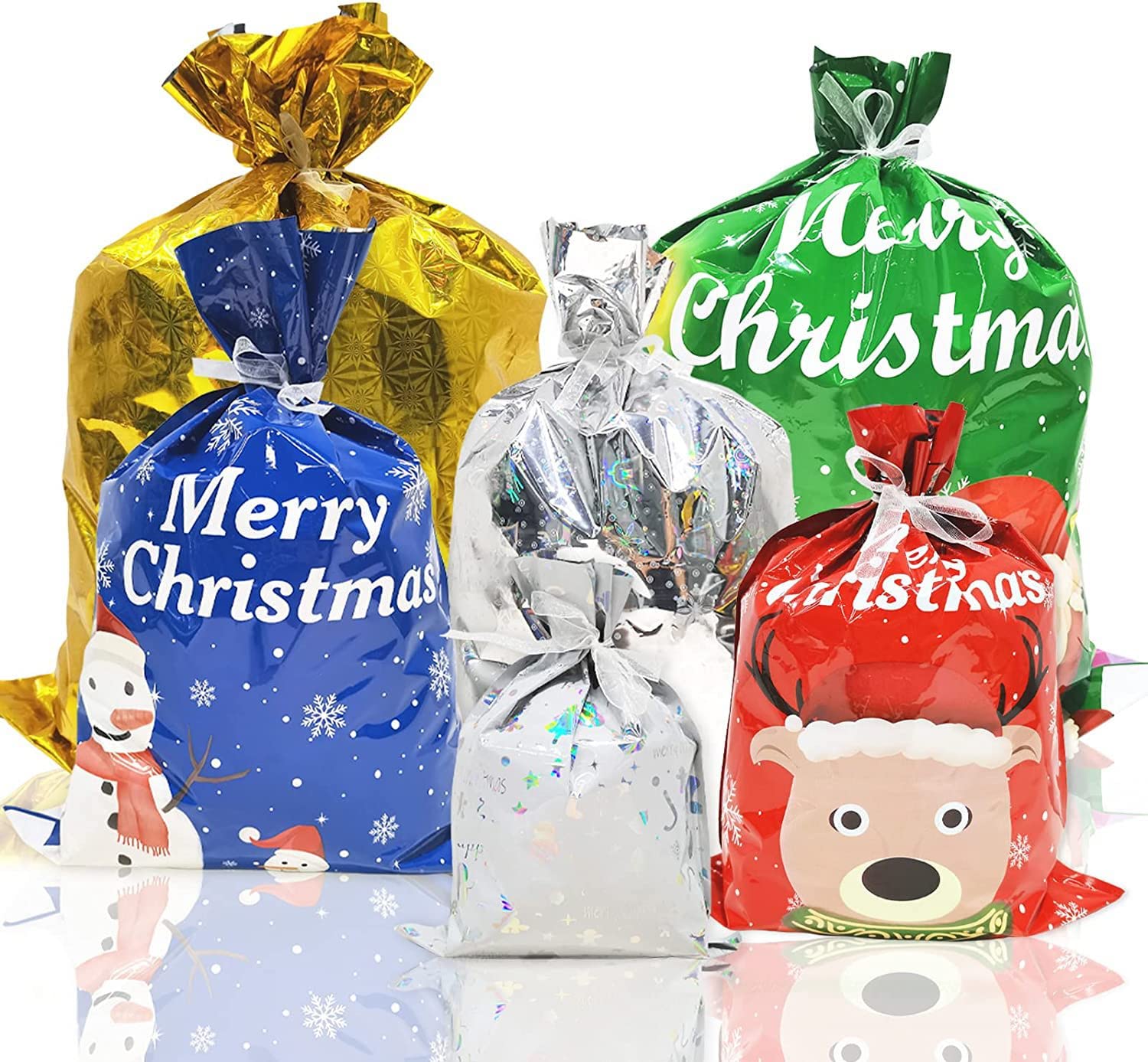 HIGHLAND 10 Pcs Assorted Sizes Drawstring Christmas Gift Bags – Christmas Sacks Pouches Santa Goody Bags Christmas Decorations Party Supplies - Christmas Sack Bag for Christmas Tree - Xmas Gift Bags