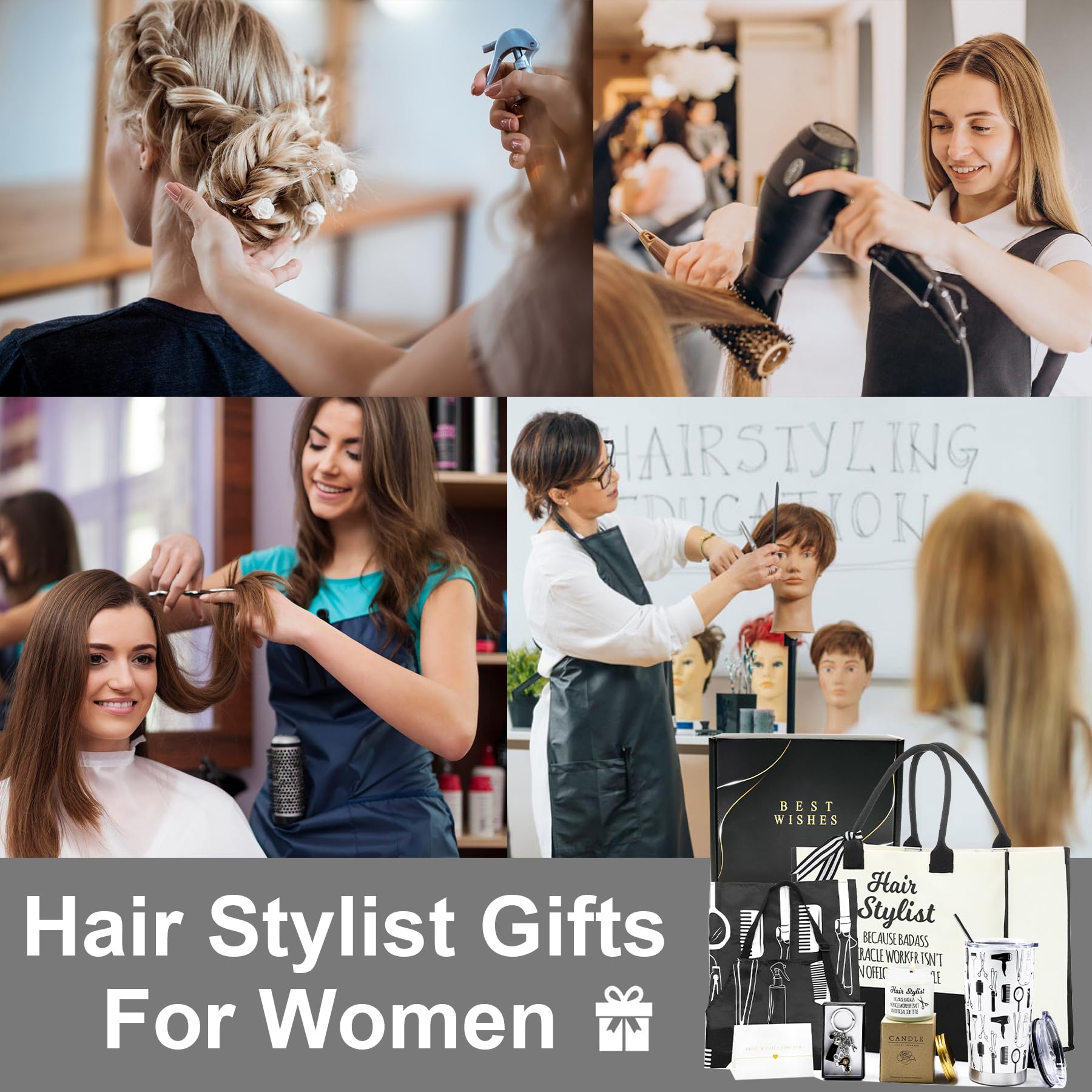 Hair Stylist Gifts for Women, Hair Dresser Gifts Basket for Female, Hairdresser Box for Friends Sister, Cosmetology Graduation Sets with Hairstylist Tumbler Apron Tote Bag