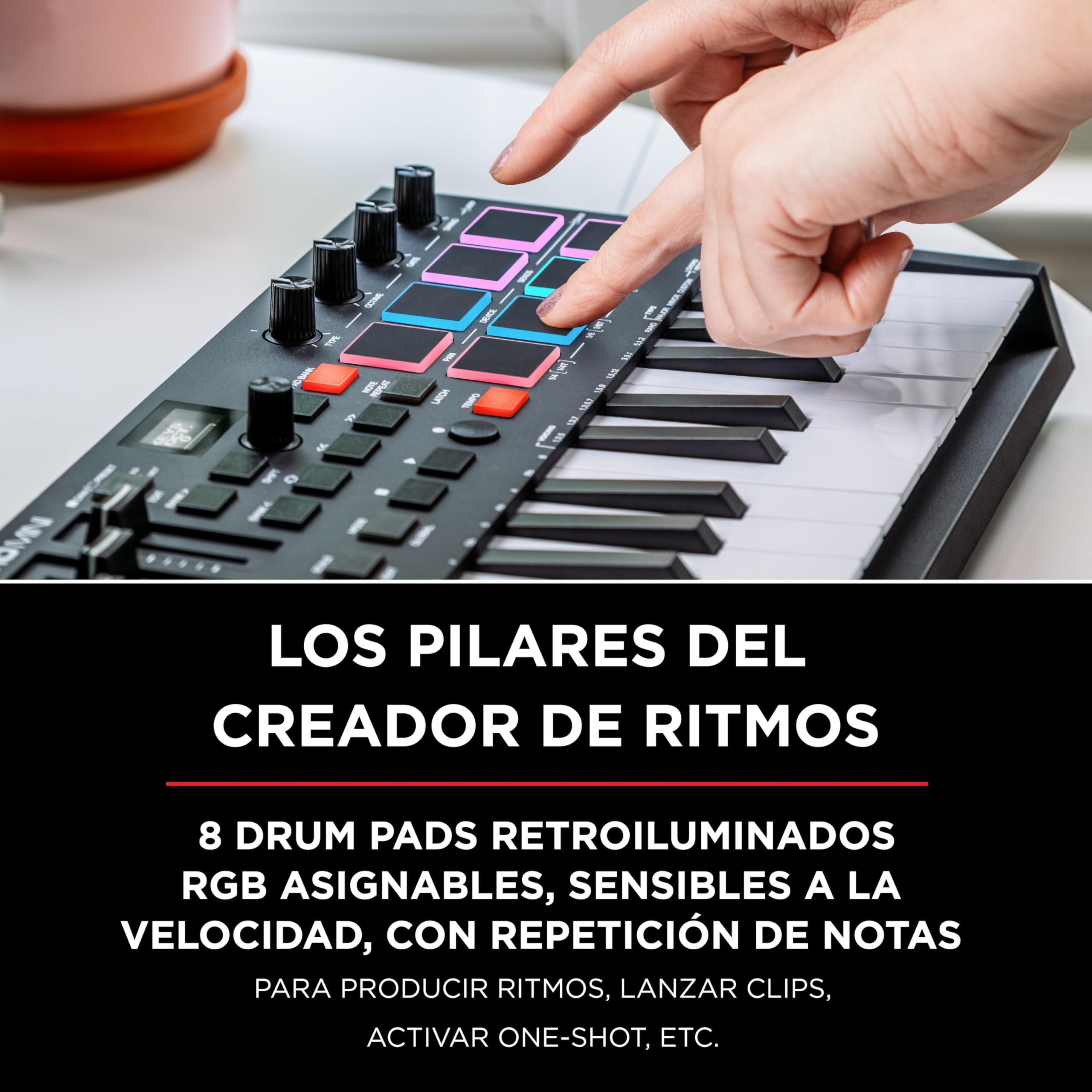 M-Audio Oxygen Pro Mini con auriculares HDH40 - Teclado controlador MIDI USB de 32 teclas con pads, perillas, botones y atenuadores asignables, software y auriculares de estudio