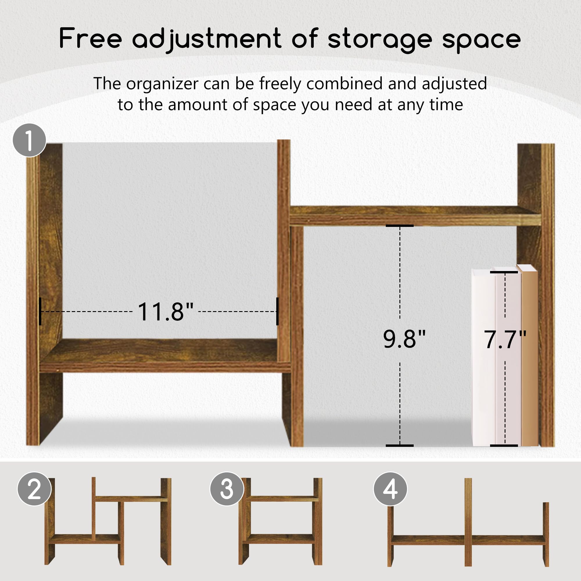 Jerry & Maggie Organizer da scrivania per ufficio, scaffale regolabile in legno, stile libero, doppia H, vero supporto naturale, tono legno naturale