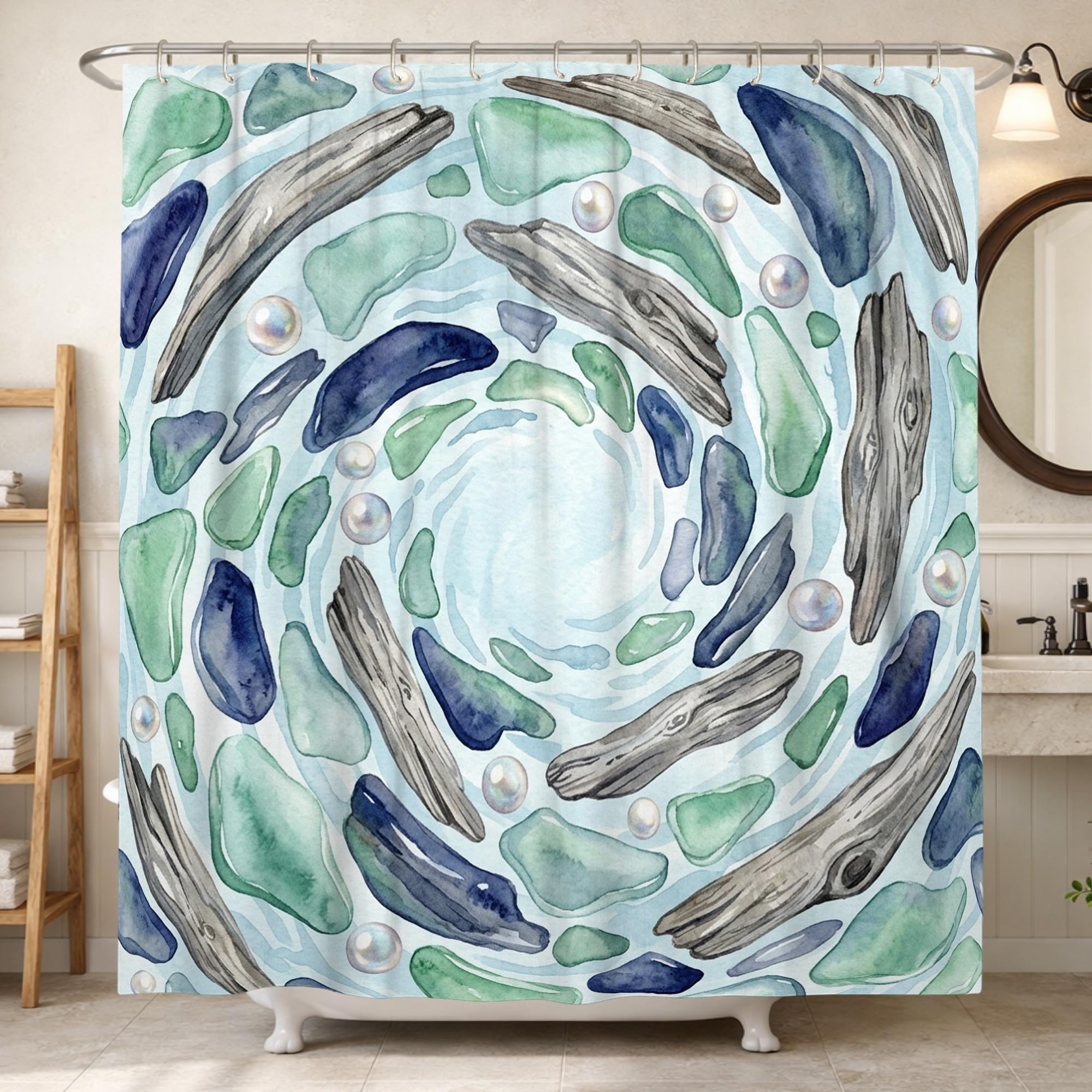 Rideau de douche bleu d'été 183x213 cm lavable avec crochets décor de salle de bain