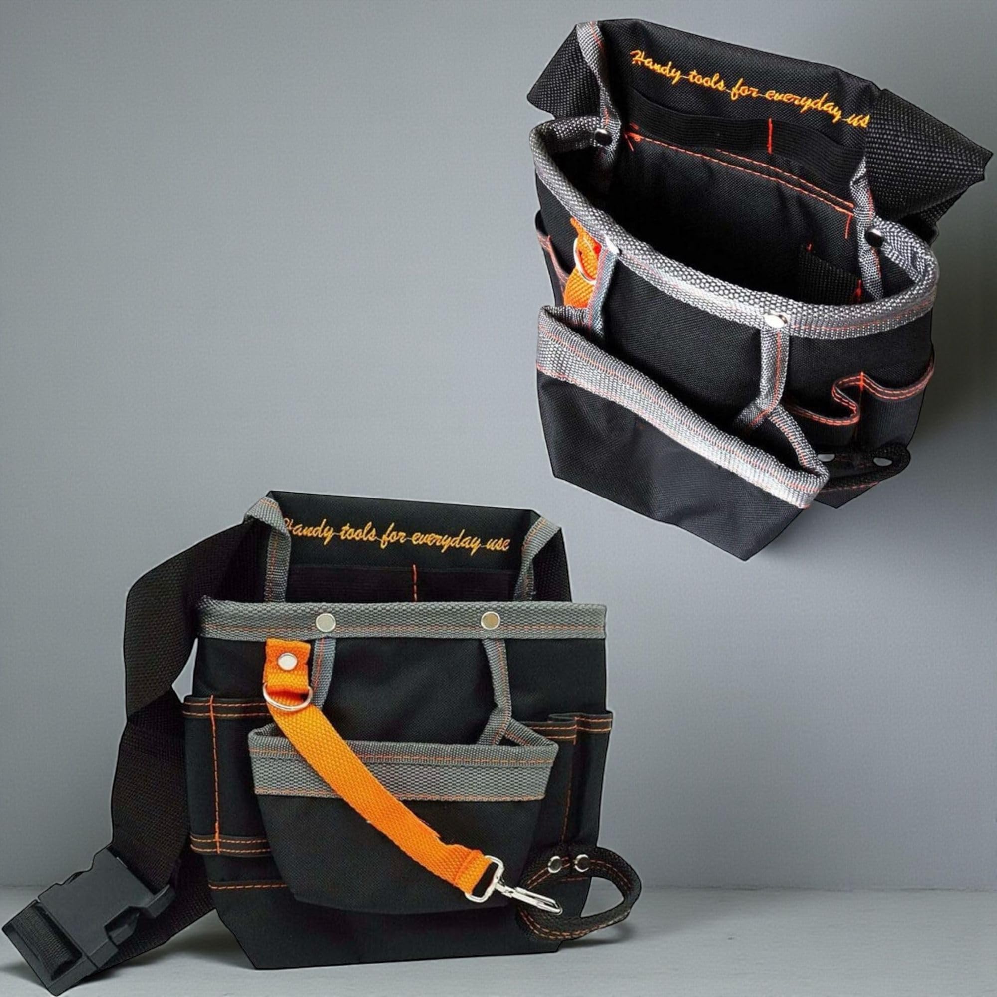 Topolenashop Marsupio Porta Attrezzi da Lavoro con 8 Tasche | Cintura Regolabile per Elettricisti, Muratori, Falegnami | Borsa Attrezzi Impermeabile 25x24 cm | Tessuto Rinforzato e Riflettente 90514