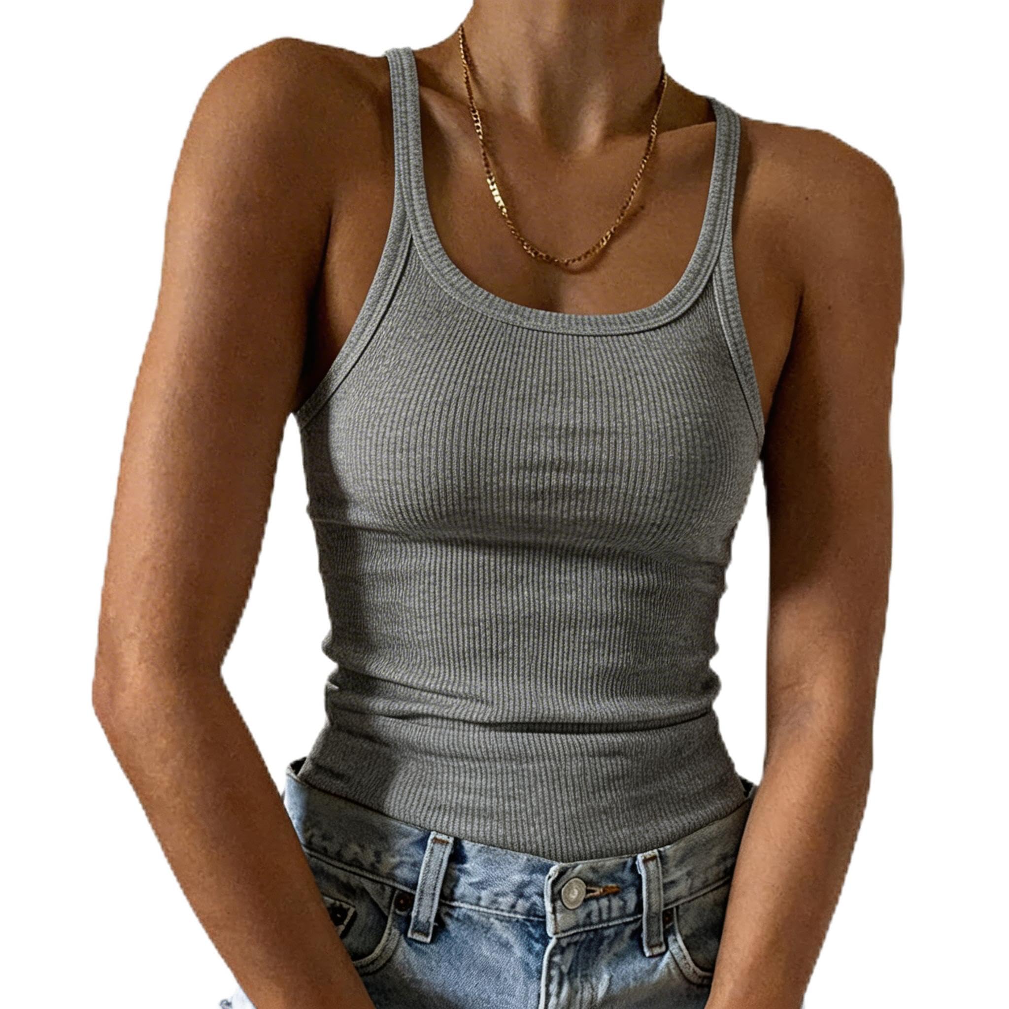 Imily Bela Damen Tops Sexy Spaghetti Tank Top mit U-Ausschnitt Basic Sommer Tanktops Slim Fit Ärmellos Oberteile Camisole
