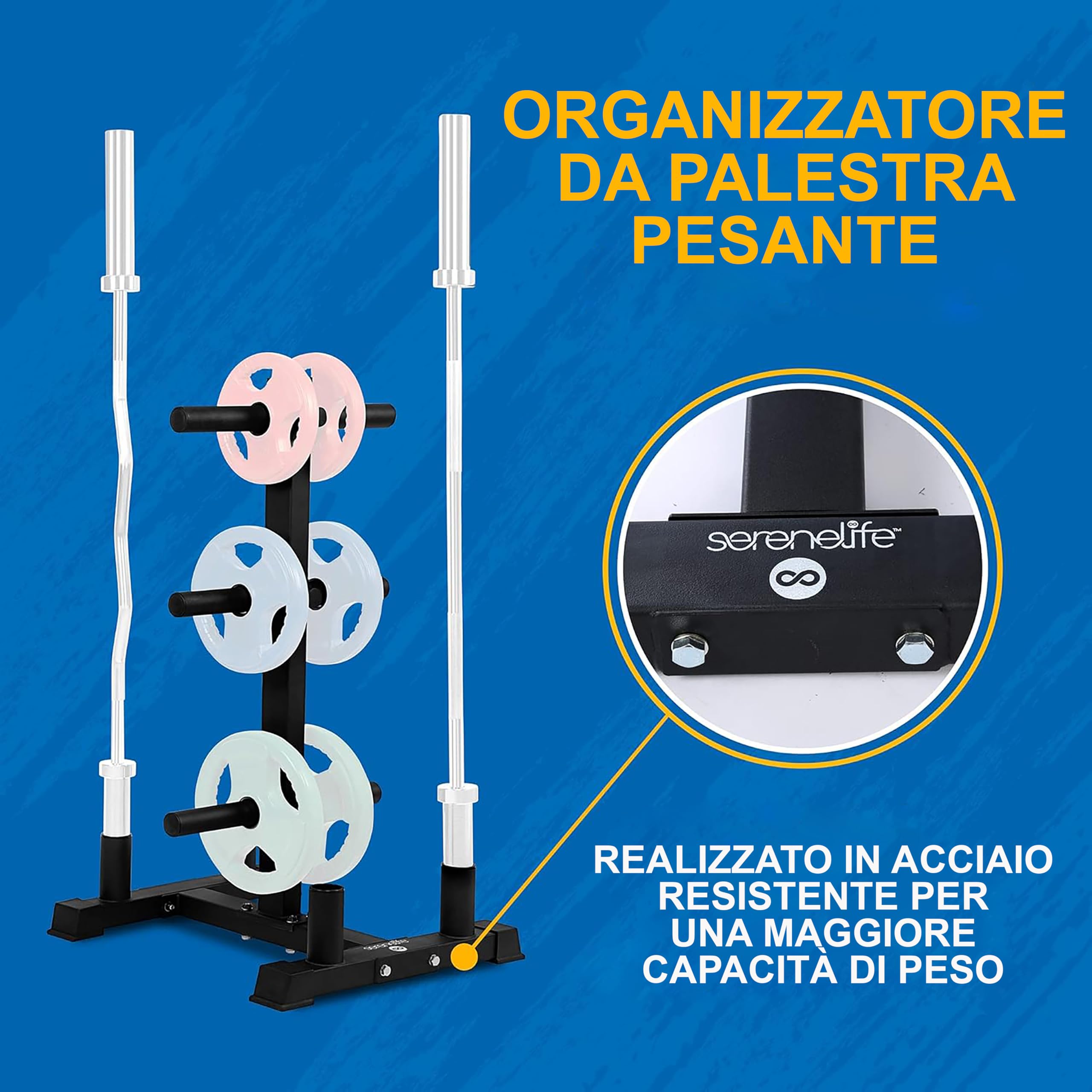 SereneLife Porta Dischi Palestra, Rastrelliera Pesi Capacità di 362,87 kg, Telaio Resistente ai Graffi, Finitura in Polvere, Facile da Montare, Compatto e Salvaspazio